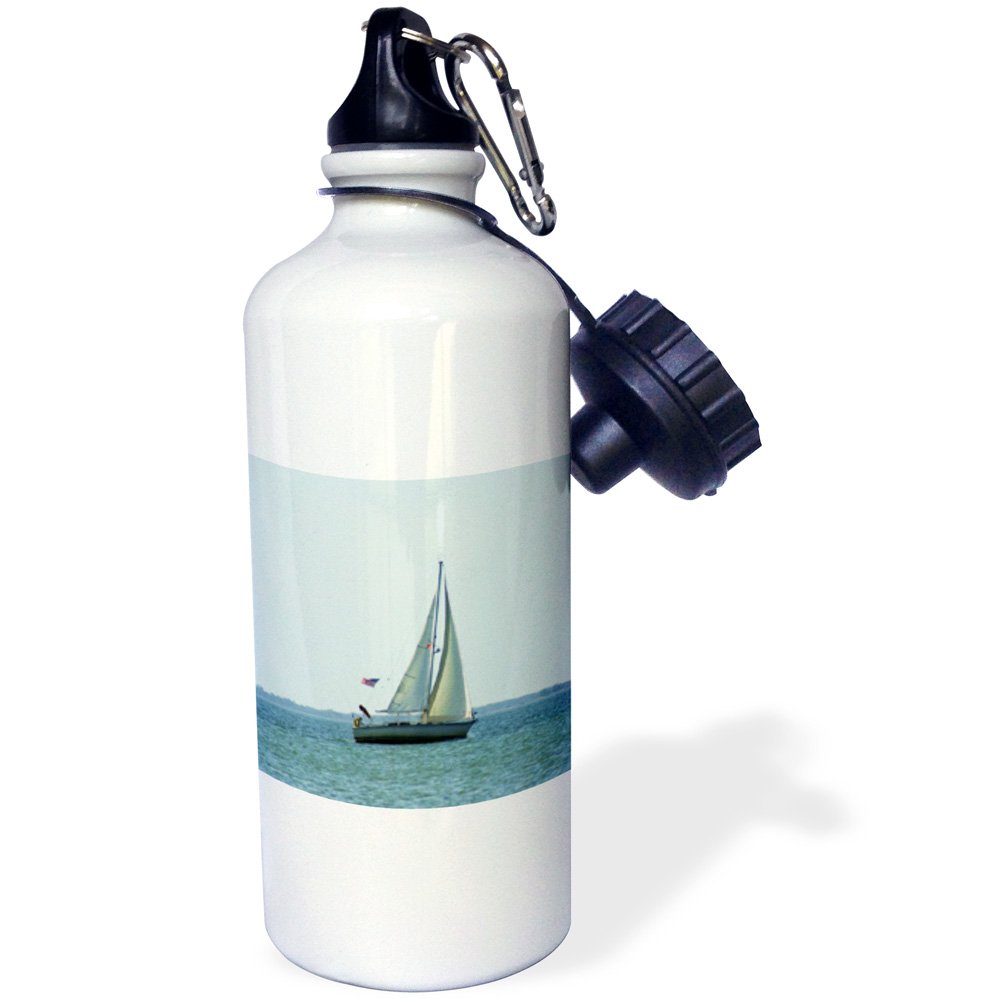 3D Rose USA Flag Sailboat Sports Water Bottle - 21oz Insulated Stainless Steel Water Bottle for Gym, Hiking & Outdoor Activities - White
