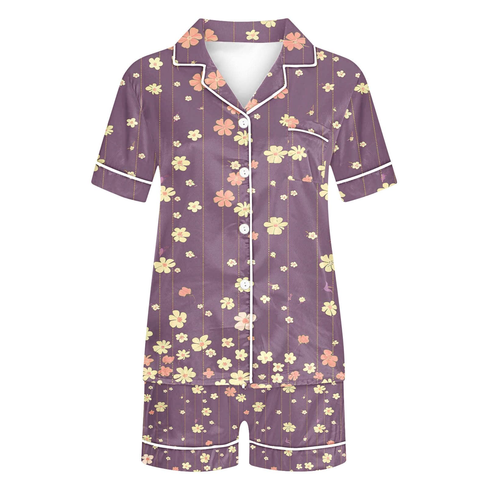 Women's Soft Short Sleeve Lounge Sets with Pockets - Summer Button Down PJ Two Piece Matching Outfit for Home, Travel & Relaxation