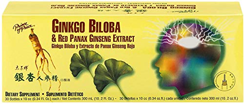 Prince of Peace Ginkgo Biloba & Red Panax Ginseng Extract - 0.34 fl oz Bottles (6 Pack, 180 Total) - Herbal Supplement for Memory, Focus & Energy Boost - Supports Cognitive Function & Overall Wellness - Perfect for Students, Professionals & Active Lifestyles