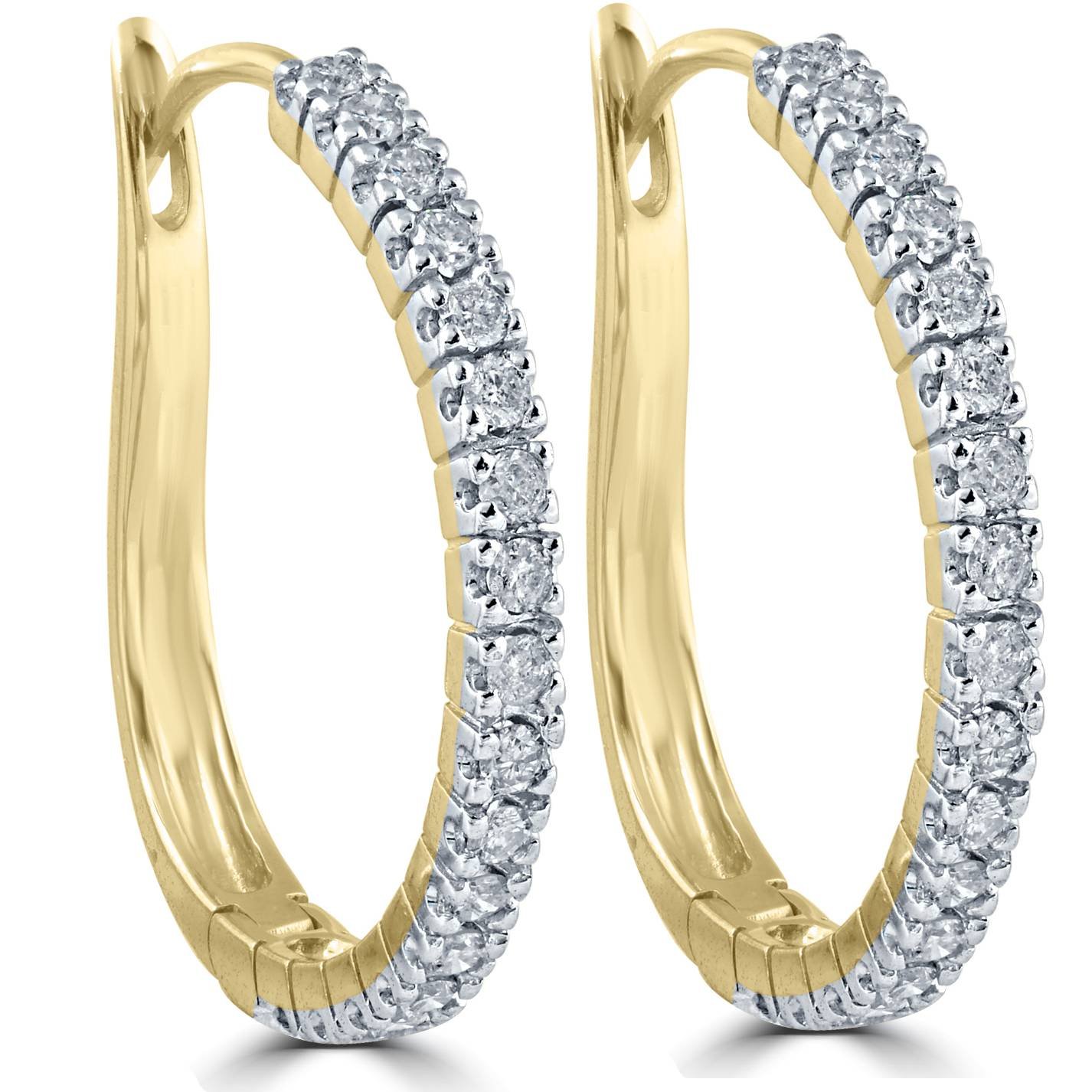 1/2 Carat Diamond Hoop Earrings 10K Yellow Gold 1 Inch Height - Perfect for Weddings, Parties & Everyday Elegance