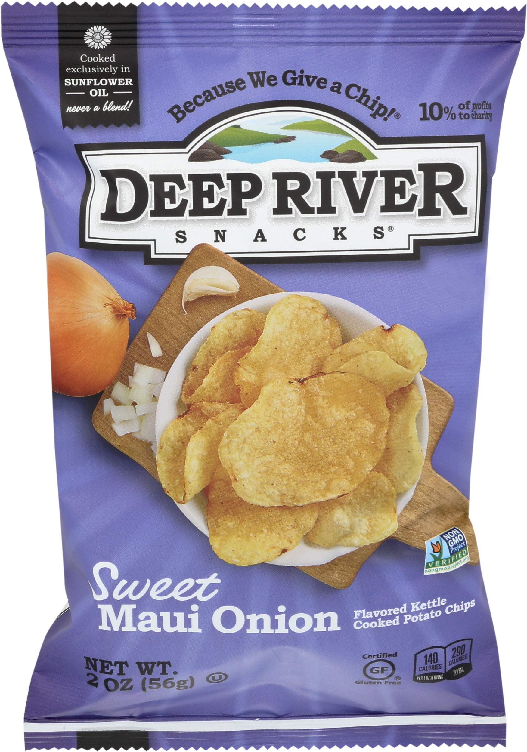 DEEP RIVER SNACKS Sweet Maui Onion Potato Chips - 2oz Bag | Gluten-Free, Non-GMO, Kettle Cooked Snacks | Perfect for Parties, Picnics & On-The-Go Snacking