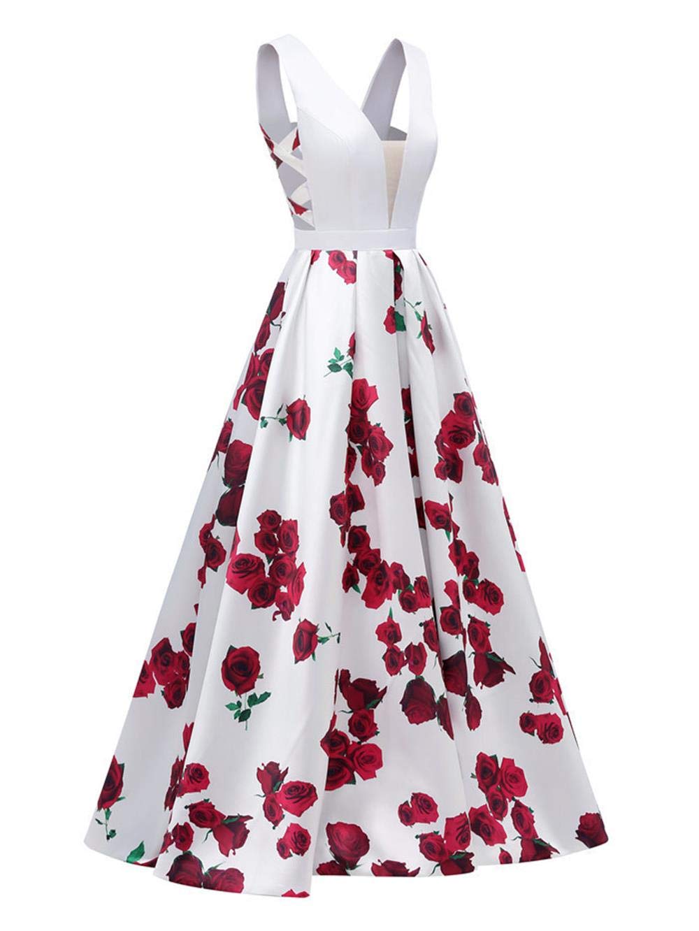 Elegant Chugu Women's Evening Prom Dress - Long Gown with Pockets & Floral Print (Style C84) for Formal Dances, Galas & Special Occasions