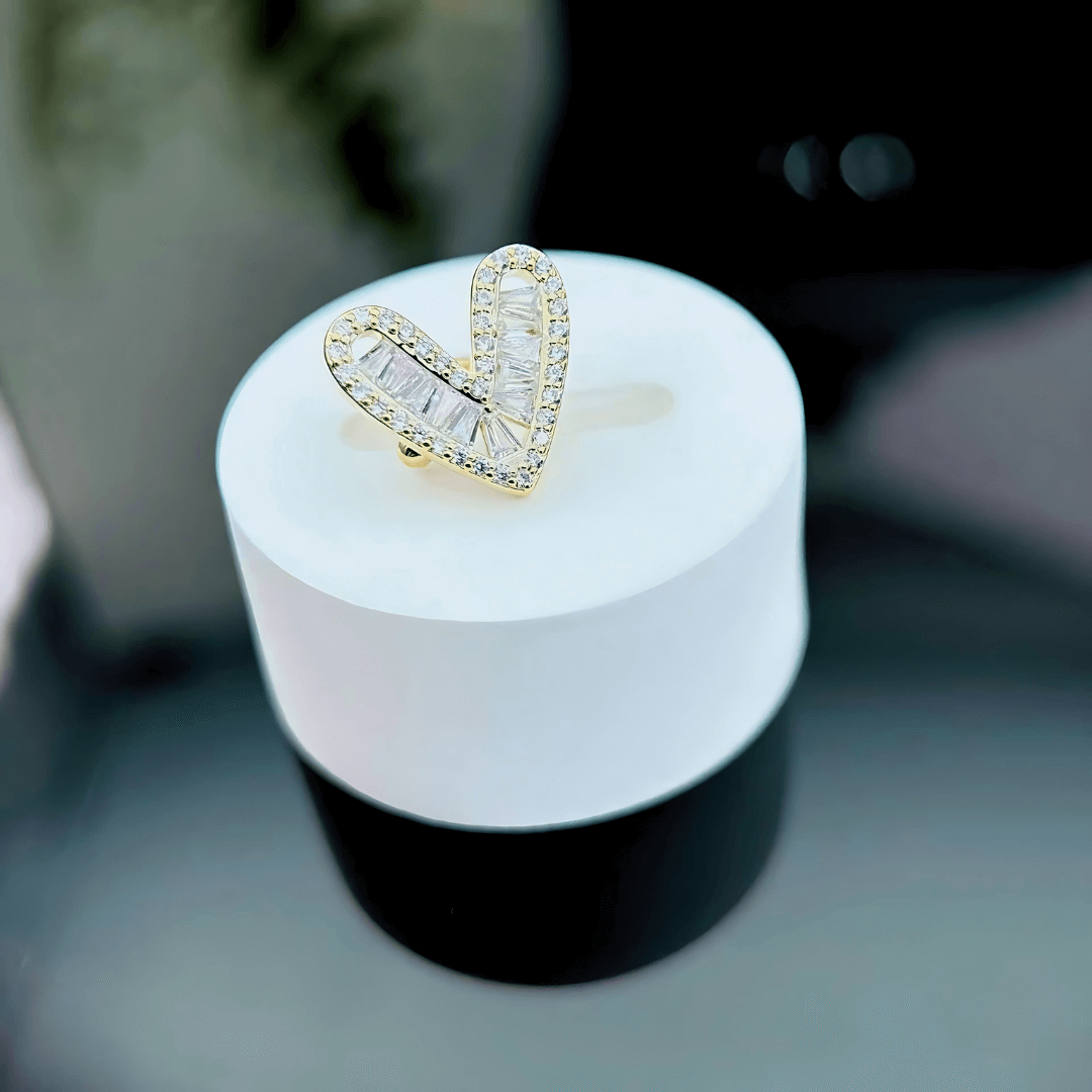Silver Gold Bezel Heart Ear Cuff Clip - Non-Pierced Earring for Women | R0334 | Perfect for Weddings, Parties & Everyday Fashion Accessories