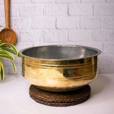 Premium Brass Cooking Pot - Sarva Kadai | Traditional Indian Cookware for Healthy Meals | Ideal for Stews, Curries & Ayurvedic Cooking