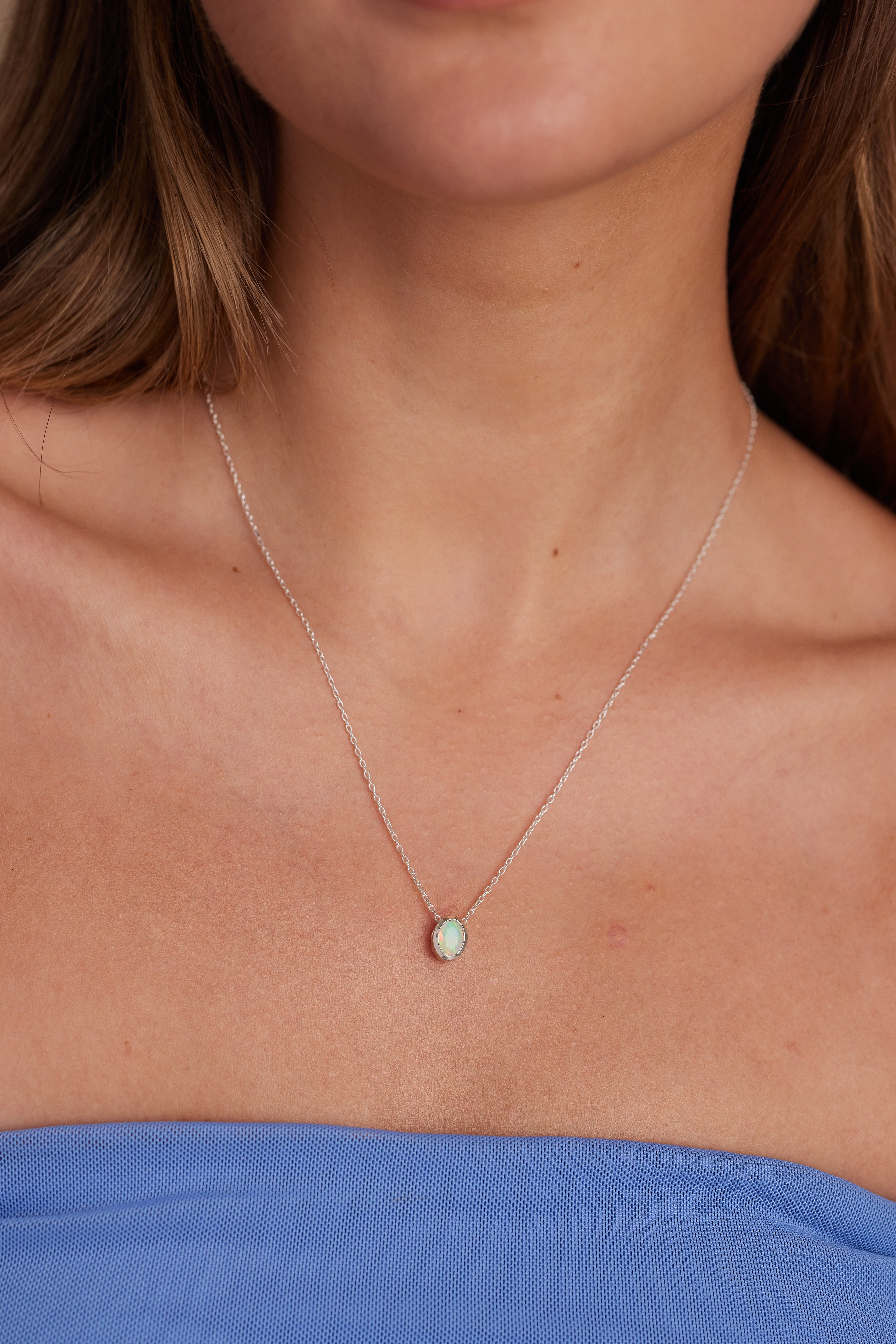 October Opal Silver Oval Birthstone Necklace - Elegant Jewelry Gift for Women, Mothers & Daughters - Perfect for Birthdays, Anniversaries & Special Occasions