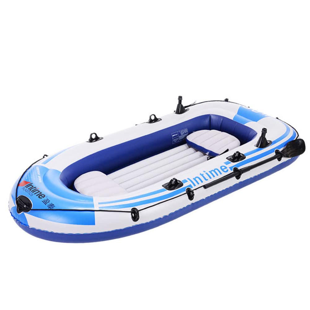 **Blue Inflatable Boat for 4 People - Heavy Duty PVC Kayak for Fishing, Rowing & Water Sports - Includes 2 Paddles - Perfect for Lakes, Rivers & Outdoor Adventures**
