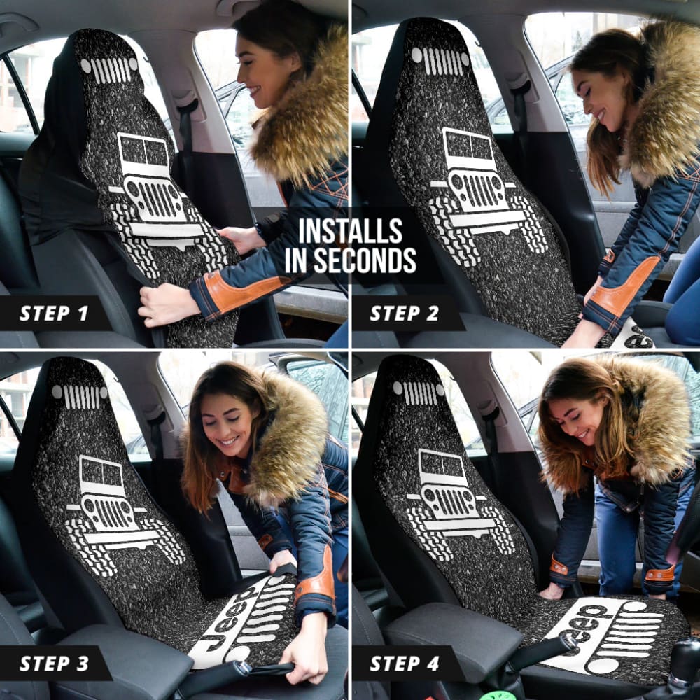 Premium Custom Jeep Off-Road Gray & White Asphalt Car Seat Covers - Durable Fit for Wrangler, Cherokee & Gladiator - Perfect for Adventure, Camping & Outdoor Enthusiasts