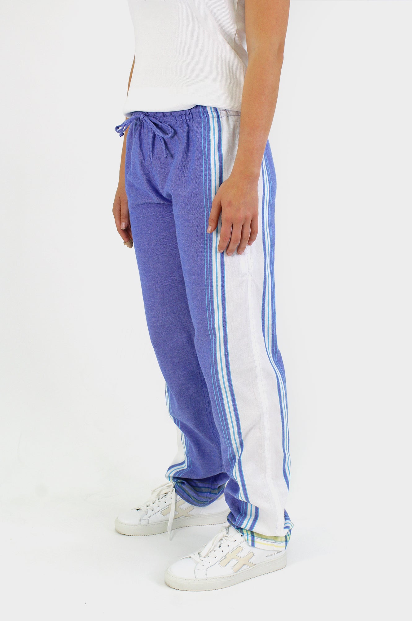 Unisex Kikoy Pants - Comfortable Cotton Drawstring Trousers in Denim Blue & White | Perfect for Beach, Yoga, and Casual Wear