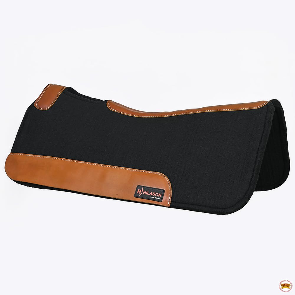 HILASON 32X32 Western Contoured Horse Saddle Pad - Wool Felt Square Black for Trail Riding & Ranch Work | Western Saddle Pads for Comfort & Durability | Perfect for Show, Training & Leisure Riding