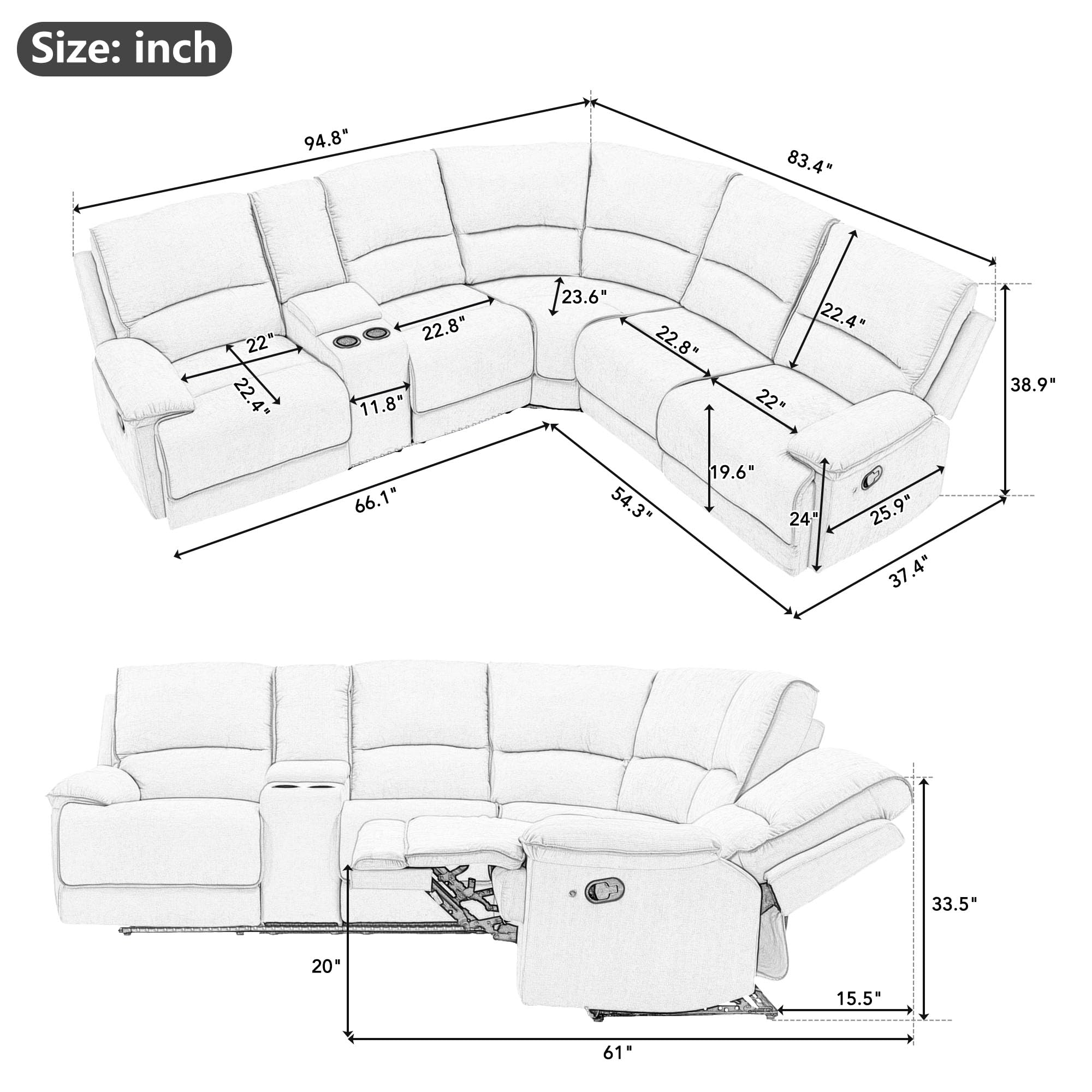 P PURLOVE Modern L-Shaped Reclining Sofa with USB Ports, Hidden Storage & LED Lights - Velvet Living Room Couch for Apartments, Bedrooms (Cream) | Perfect for Small Spaces, Movie Nights & Relaxing