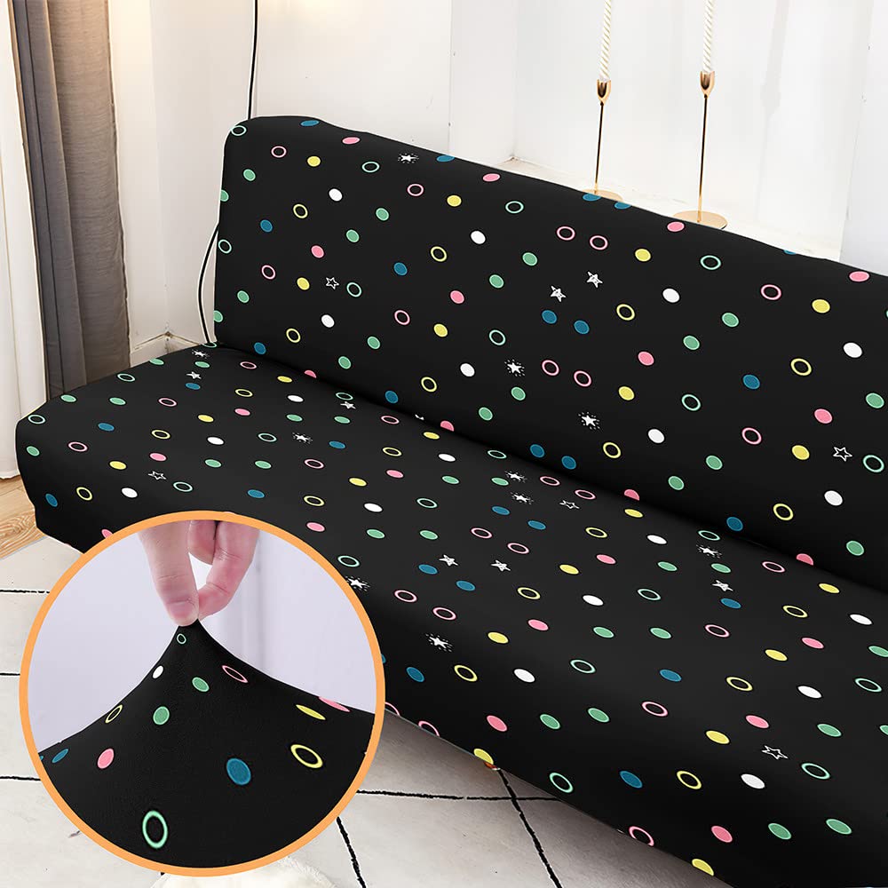 Stretch Armless Futon Cover - Soft Washable Polka Dot - Full Size for Home Decor