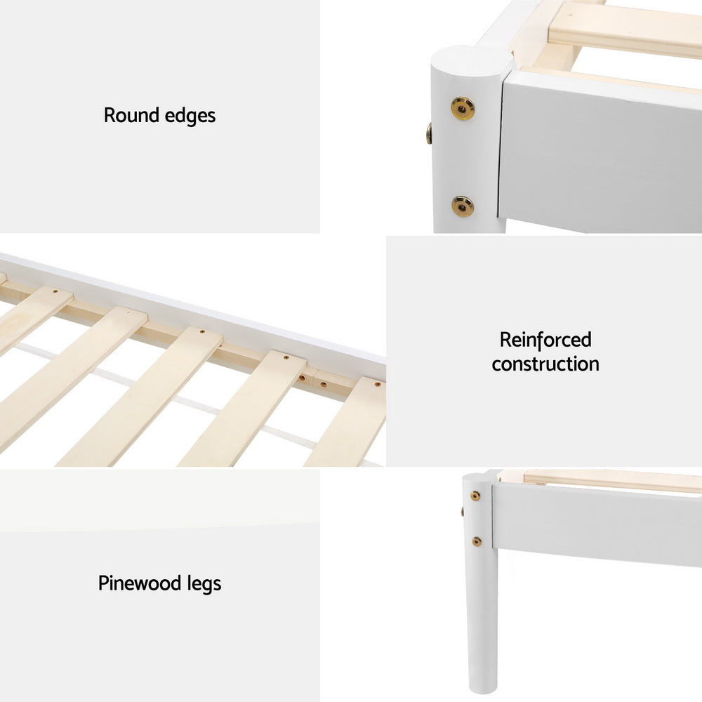 Daly King Single Wooden Bed Frame - Solid Wood Platform Bed with Headboard, White - Perfect for Bedroom, Guest Room, and Small Spaces