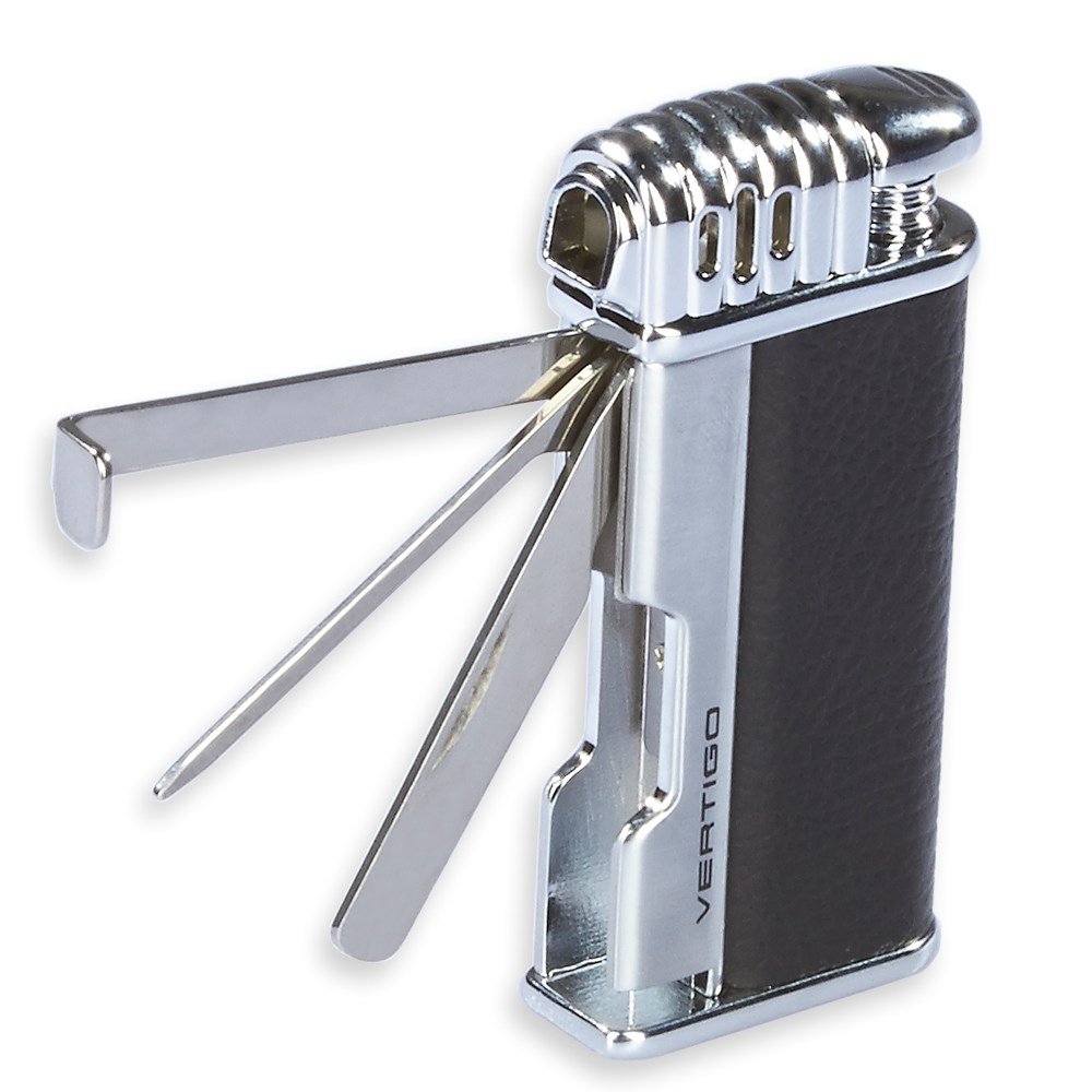 Vertigo Cigar Lighter with Pipe Tool - Black Soft Flame for Cigars & Pipes