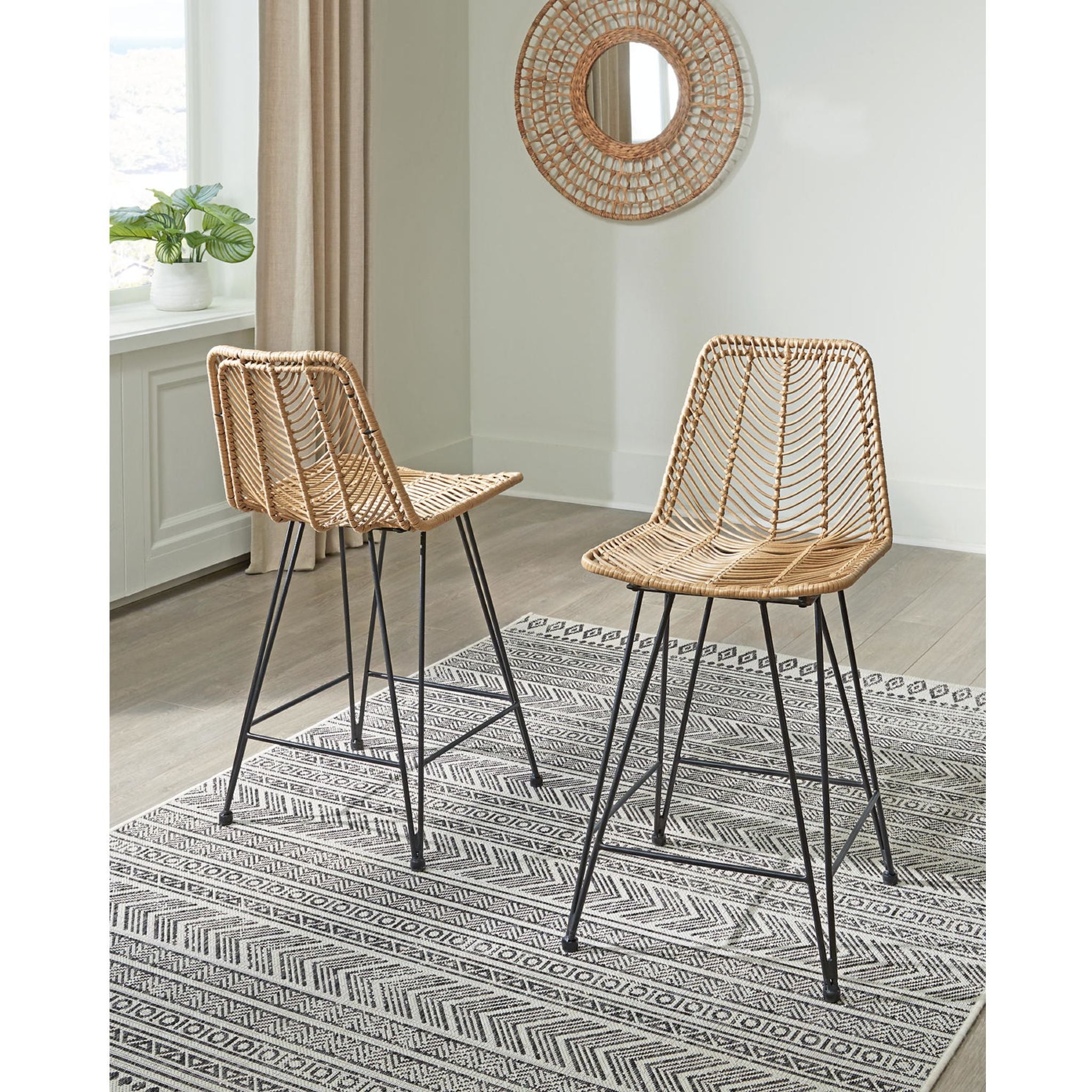 Angentree Counter Height Stool - Natural/Black Wooden Bar Stools (Set of 2) for Kitchen Island, Breakfast Nook & Home Decor (D434 224)
