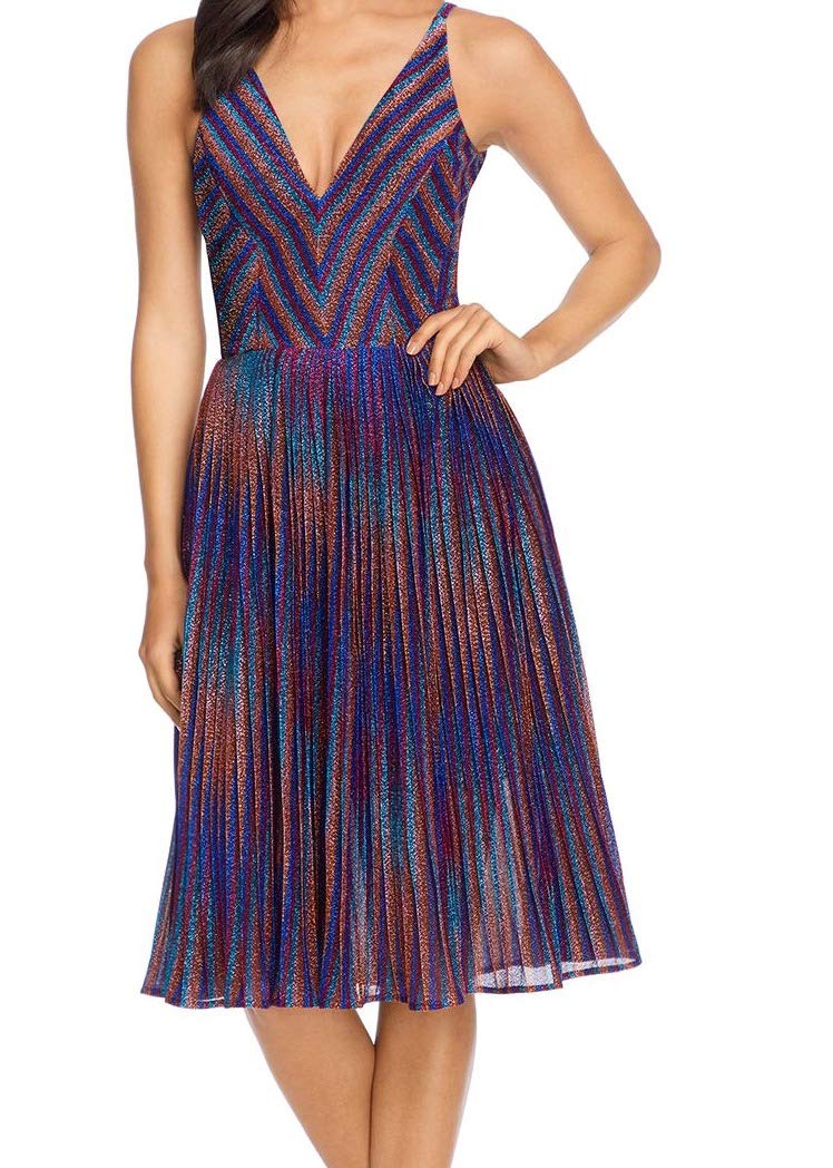 Dress the Population Women's Haley Sleeveless V-Neck Fit & Flare Pleated Party Dress - Elegant Cocktail Attire for Weddings, Galas & Special Occasions