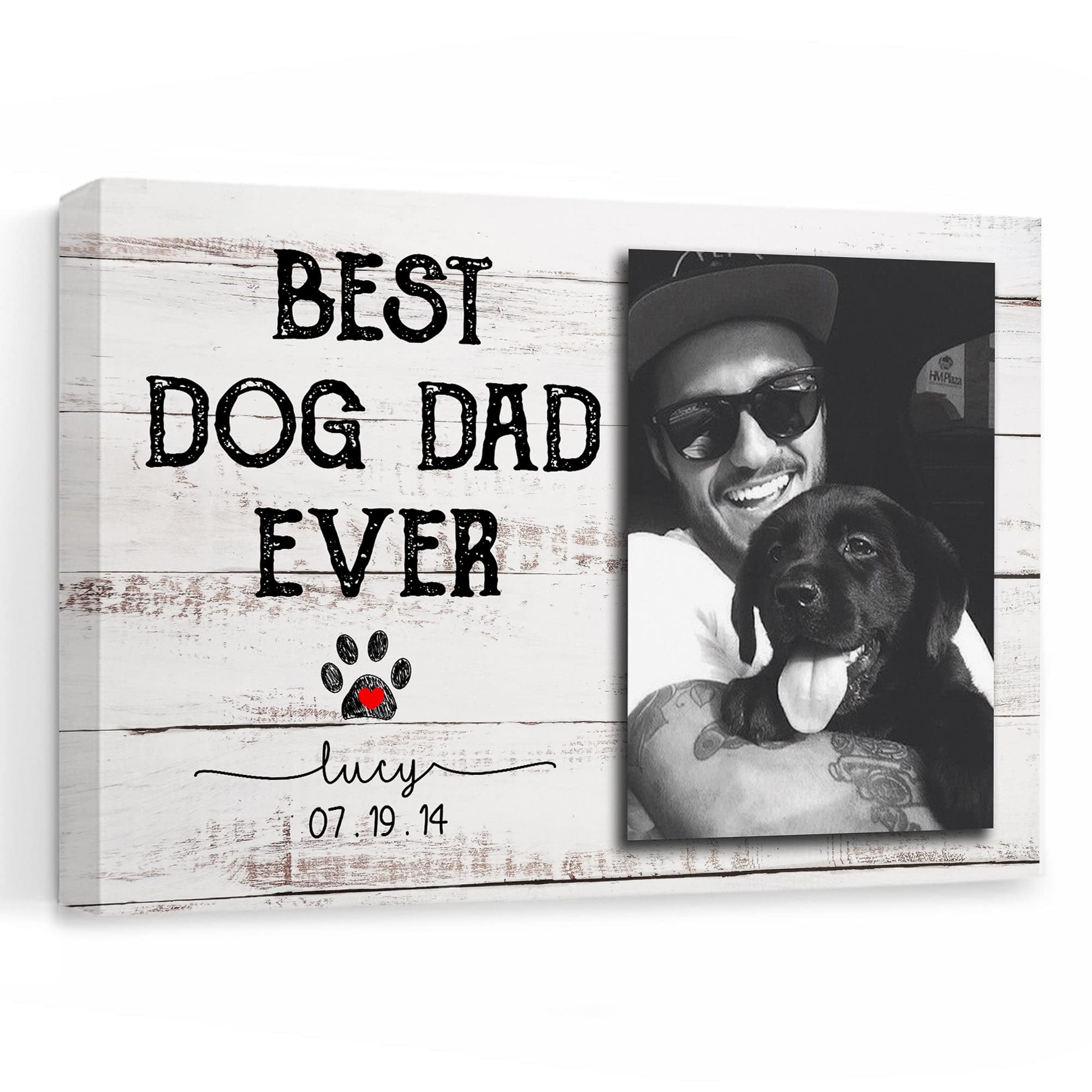 Personalized Dog Dad Photo Name Canvas Wall Art - Custom Pet Portrait Gift for Men, Father's Day Present - 48x32 Inch Home Decor for Living Room, Office & Man Cave