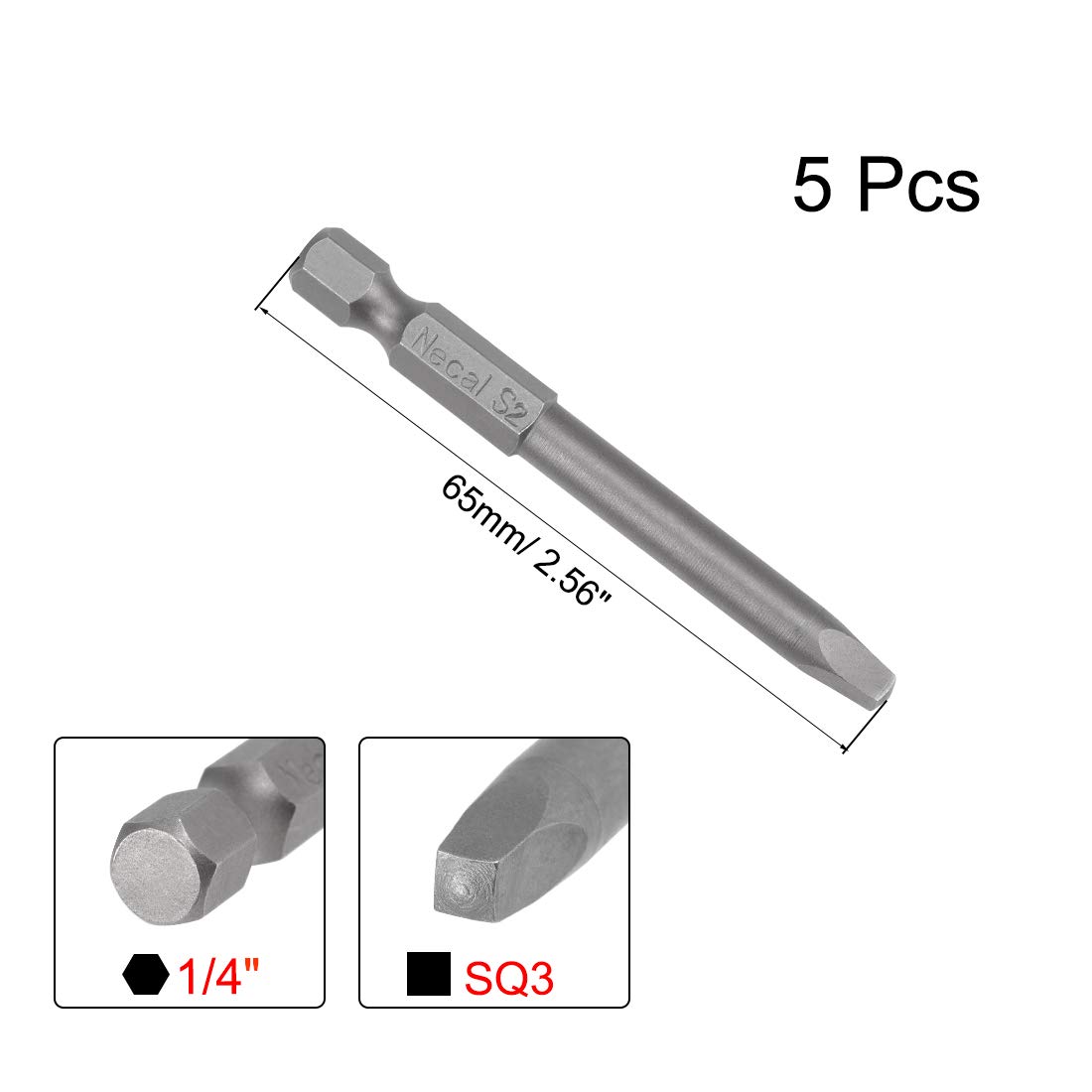 uxcell 5 Pcs SQ3 Magnetic Square Head Screwdriver Bits - 1/4 Inch Hex Shank, 2.56-inch Length S2 Alloy Steel - Power Tools Square Drive Screwdriver for Furniture Assembly, Electronics Repair & DIY Projects