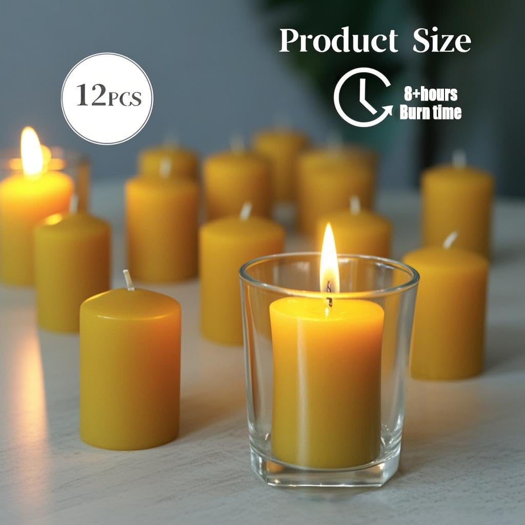 12Pcs Natural Beeswax Votive Candles - Handmade for Home Decor & Weddings