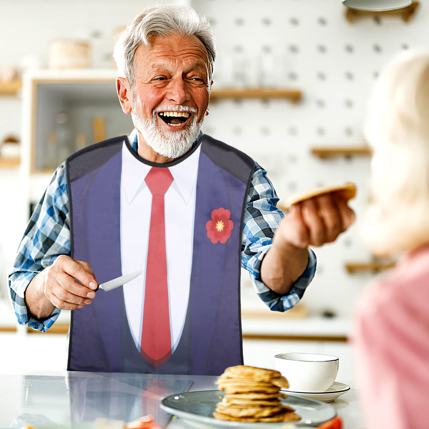 Luckits 4 Pack Reusable Waterproof Adult Bibs for Men & Elderly - Soft Washable Eating Aprons for Dining, Funny Cloth Protector for Elderly Patients, Men & Women - Perfect for Mealtime, Nursing Homes & Dementia Care