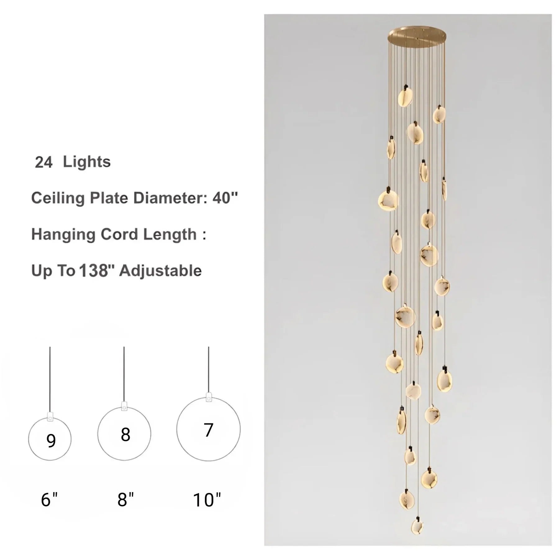 Modern Alabaster Long Staircase Chandelier - Elegant Crystal Ceiling Light Fixture for Grand Foyers, Stairwells & Luxury Home Decor
