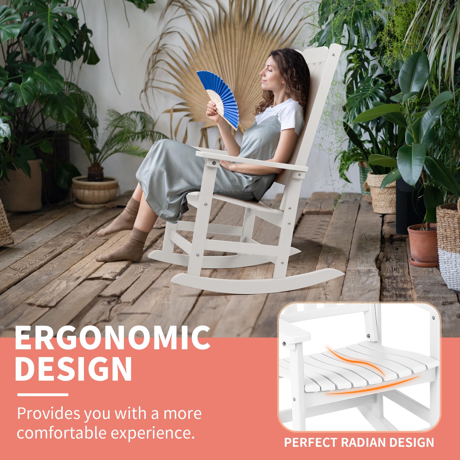 Outdoor Rocking Chair - Oversized All-Weather High Back Porch Rocker with Cushion | Durable Patio Rocking Chair for Garden, Deck & Backyard Relaxation