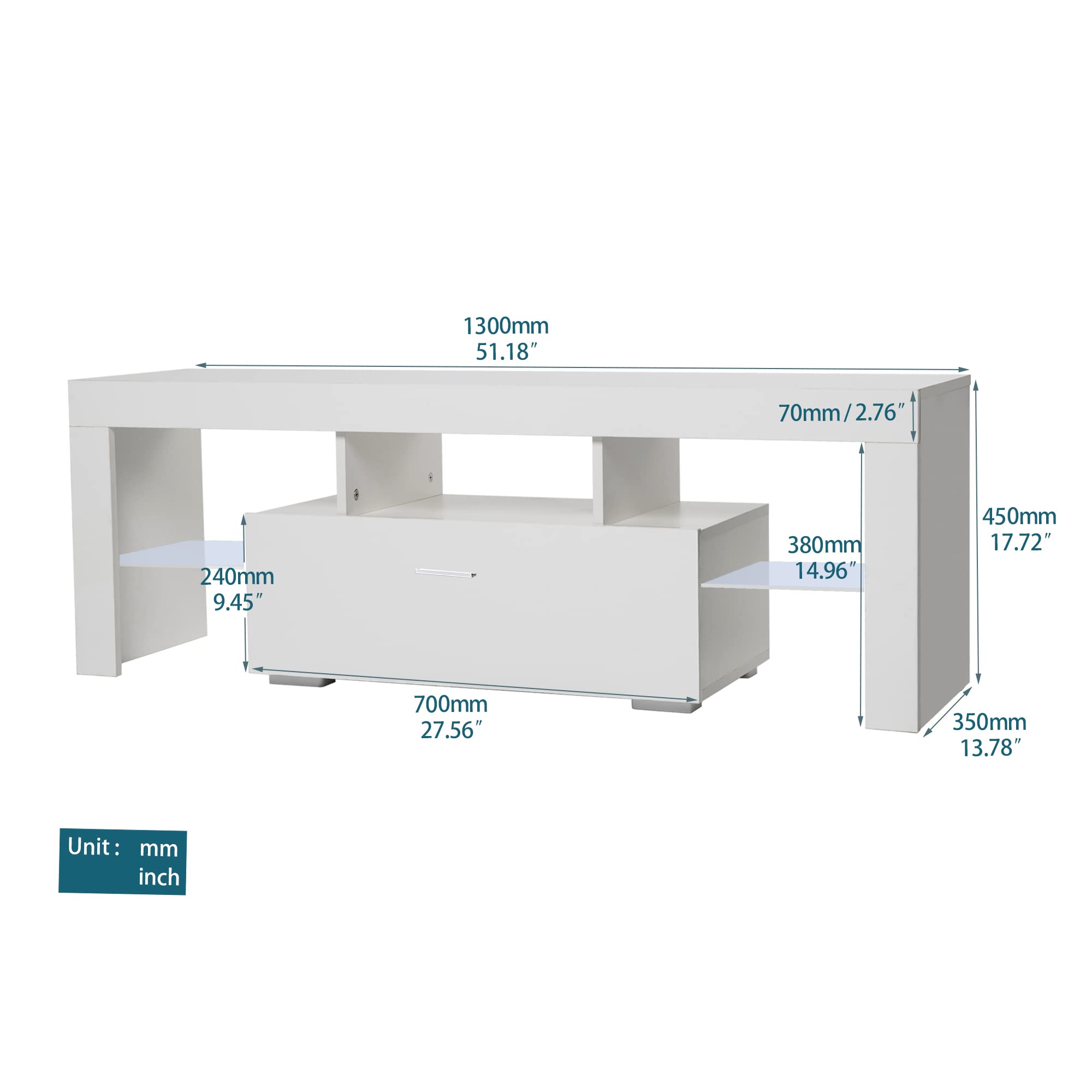 Modern TV Stand with 16-Color LED Lights - High Gloss Entertainment Center Console Table for 45-55 Inch TVs - White TV Cabinet for Living Room & Bedroom - Perfect for Movie Nights & Gaming Setup