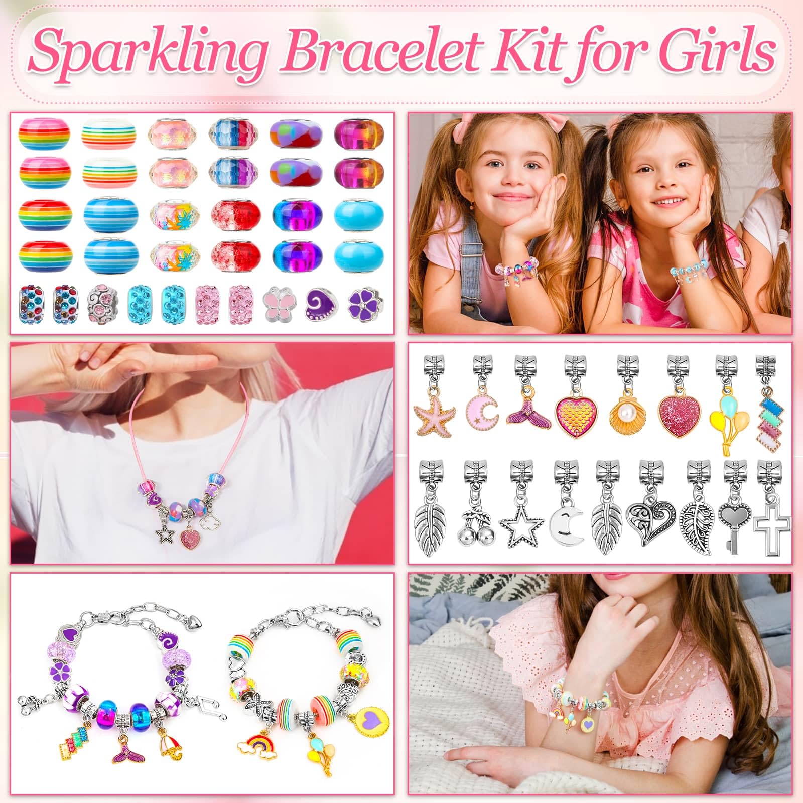 150Pcs DIY Charm Bracelet Making Kit for Girls - Jewelry Beads, Charms & Gift Box - Creative Craft Set for Teens & Women - Perfect for Birthday, Valentine's Day & Christmas Gifts - Jewelry Making, Party Activities & Creative DIY Projects