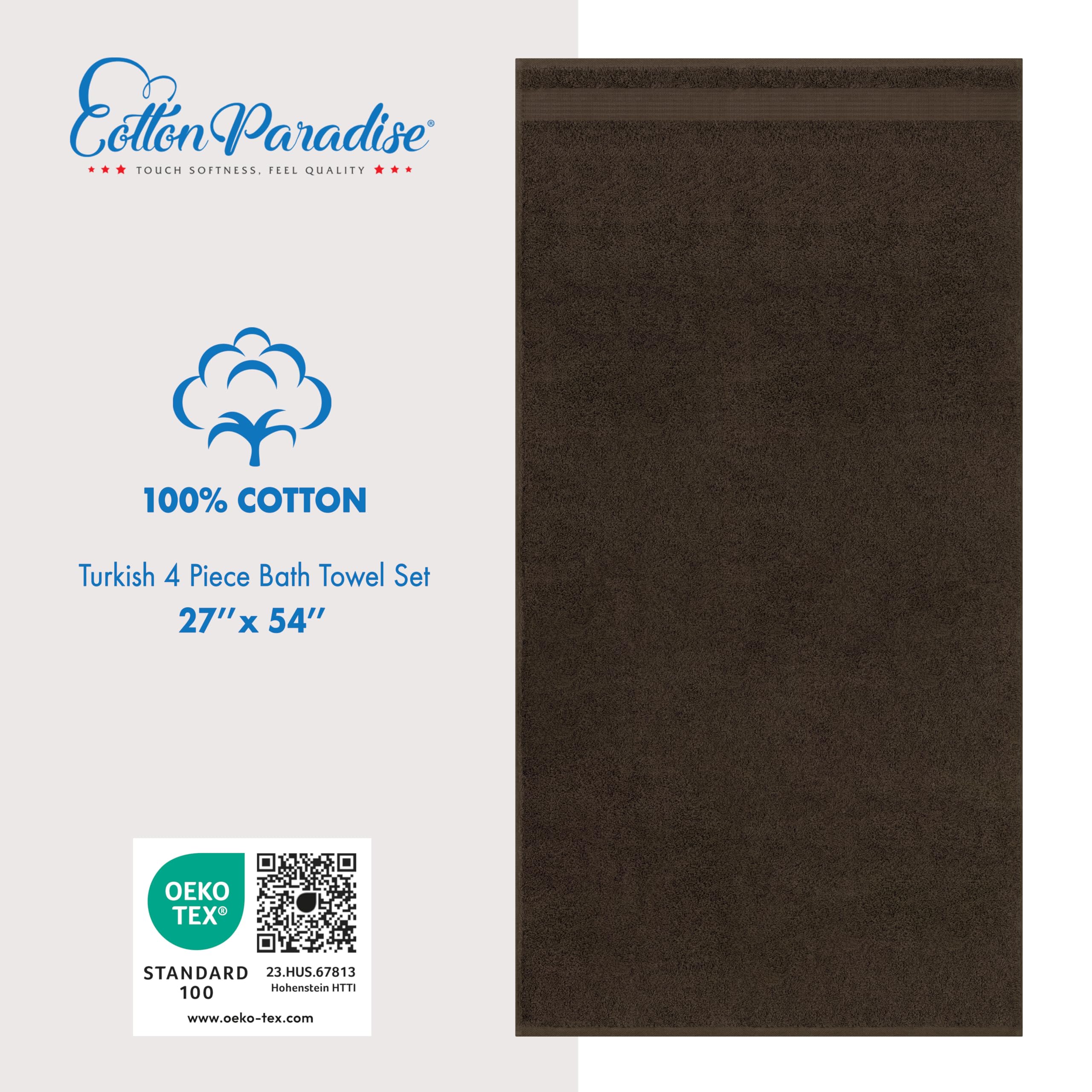 Premium 100% Cotton 4-Piece Turkish Bath Towel Set - Ultra Soft & Absorbent Luxury Bath Towels for Spa, Gym & Home - Quick Dry Bathroom Towels (Brown) - Perfect for Hotels, Guest Rooms & Everyday Use