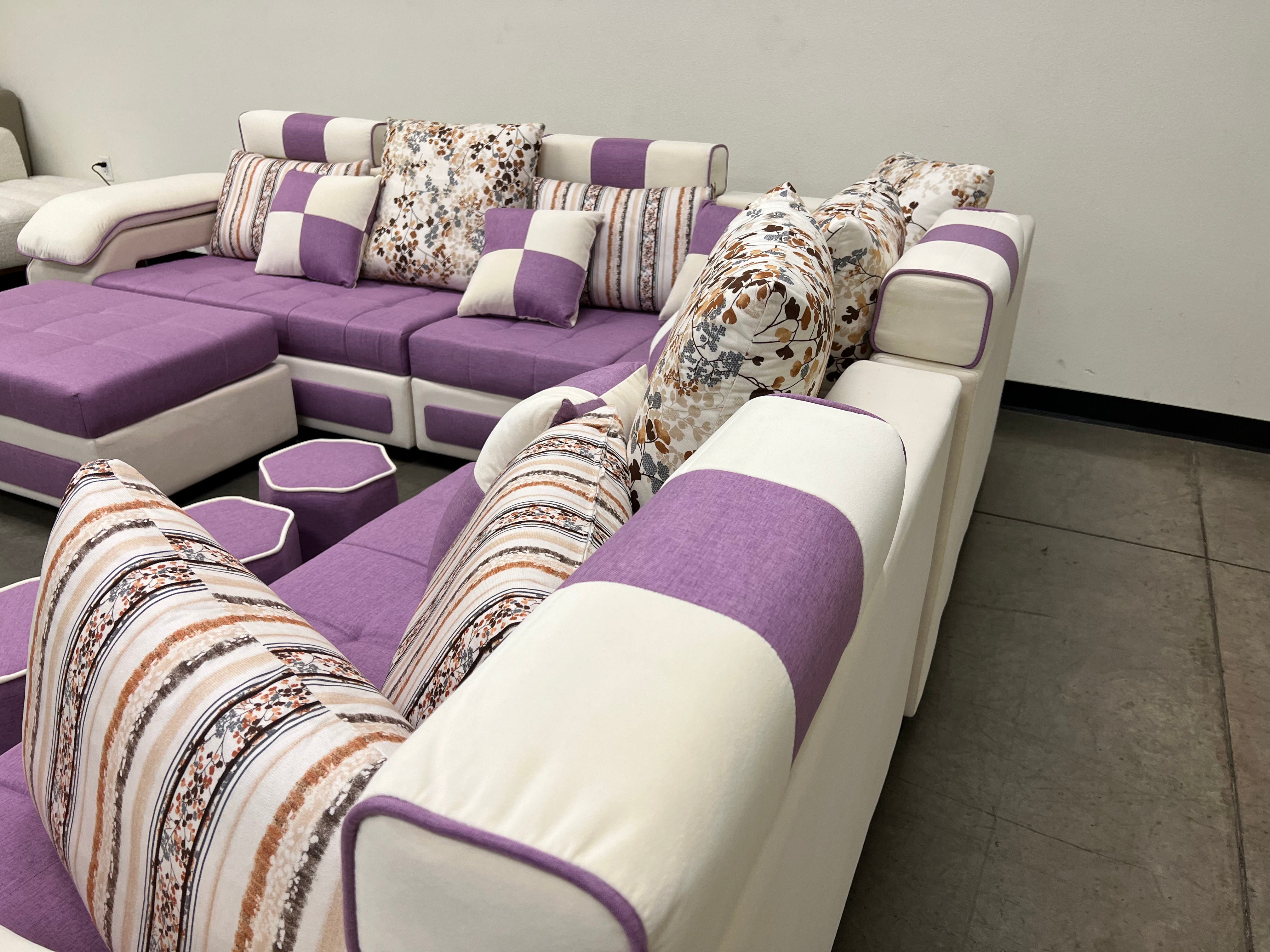 Selena Purple & White Modular Tufted Sectional Sofa - Modern L-Shaped Living Room Couch with Reversible Chaise for Home, Apartment & Office Lounge
