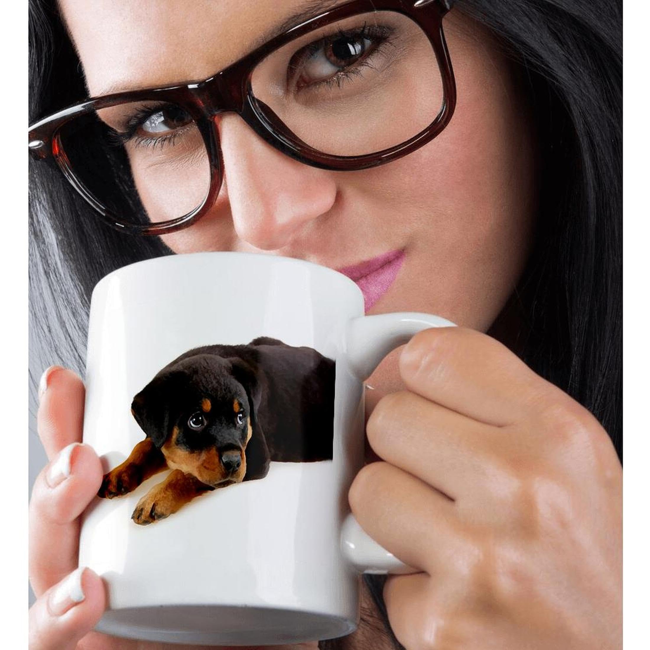 3D Rose Rottweiler Puppy Ceramic Coffee Mug - 11 oz Cute Dog Lover Gift for Home, Office & Pet Lovers - Perfect for Tea, Coffee & Hot Drinks