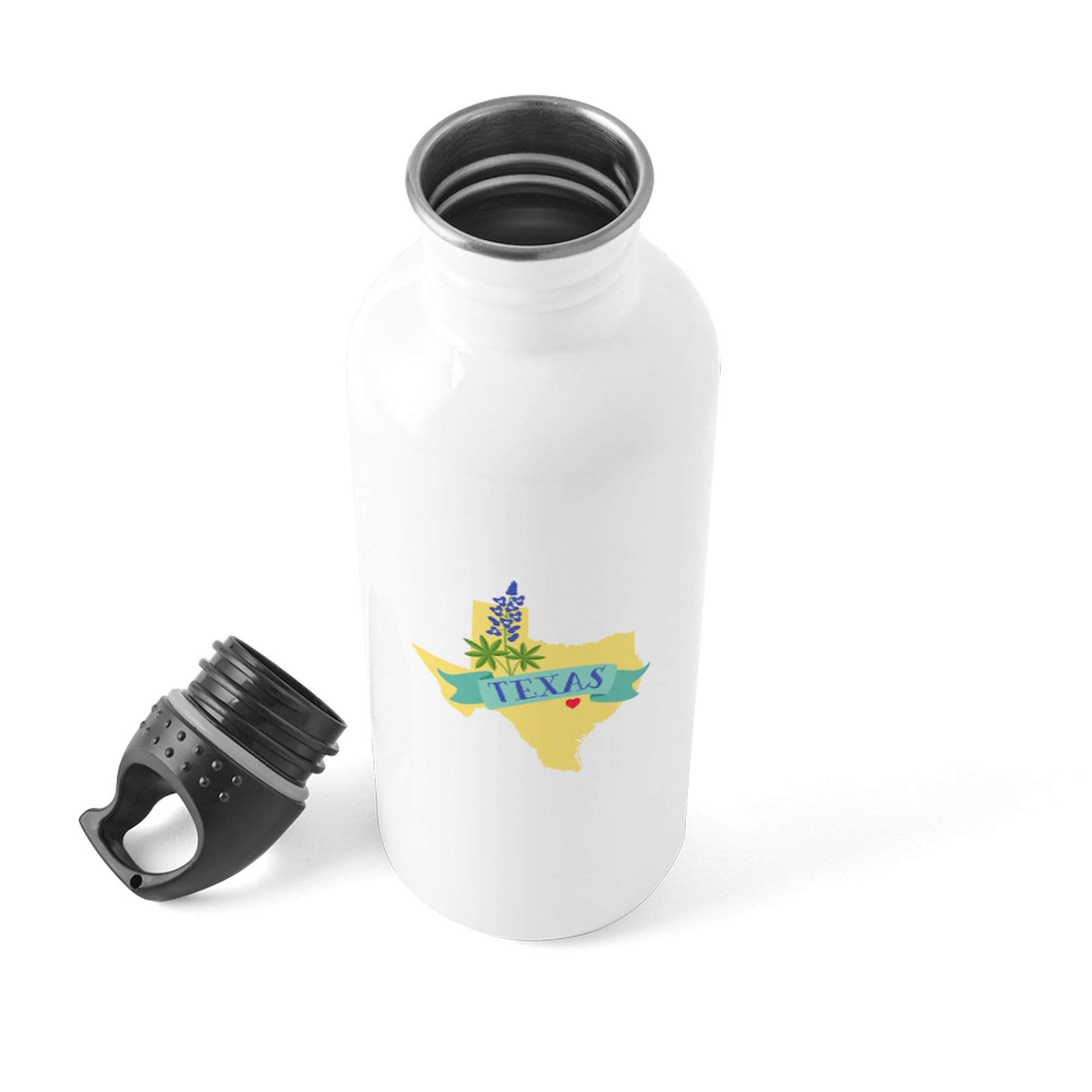Texas State Outline Bluebonnet Flower Stainless Steel Water Bottle 1.0L (34 oz) - Insulated, Leakproof & BPA-Free - Perfect for Hiking, Gym & Outdoor Activities