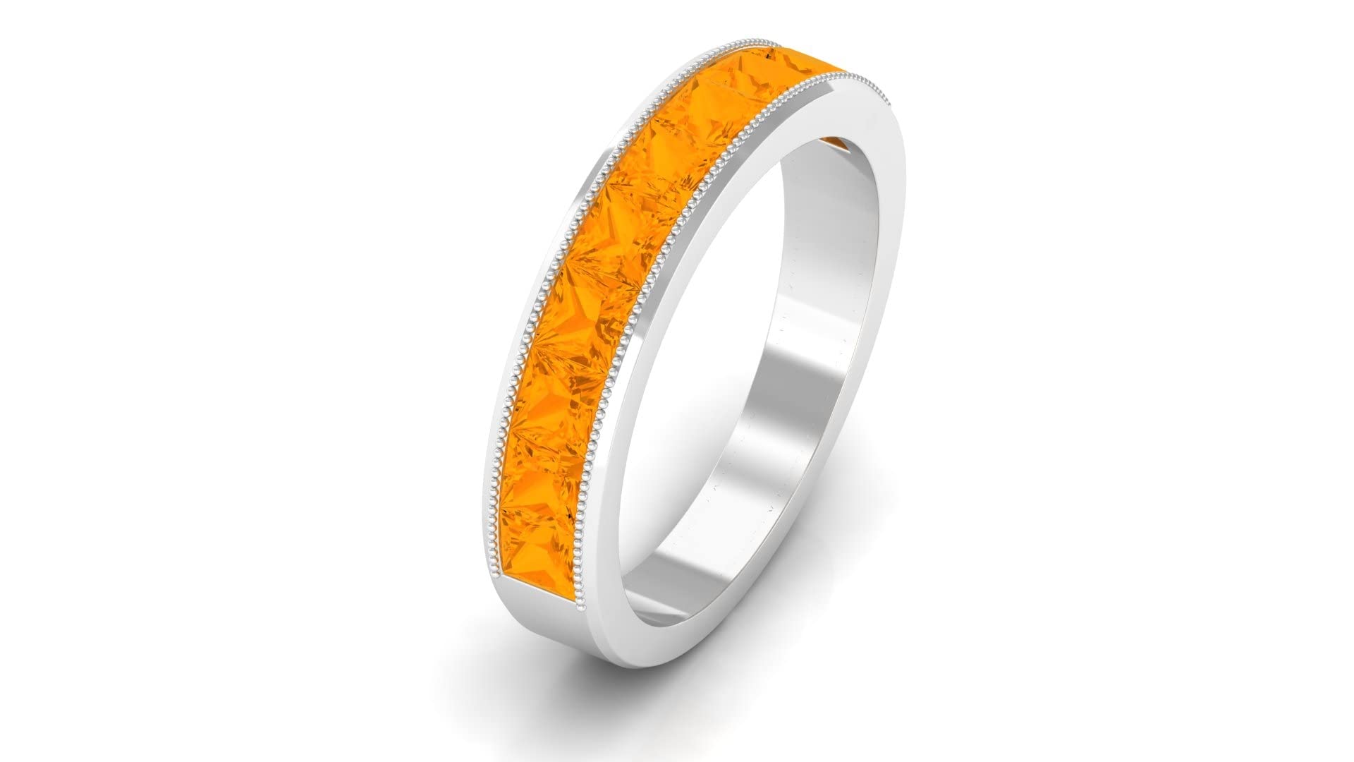 1.25 CT Princess Cut Fire Opal Half Eternity Ring - 14K Solid Gold Channel Set October Birthstone Jewelry for Women - Perfect for Anniversaries, Engagements & Special Occasions