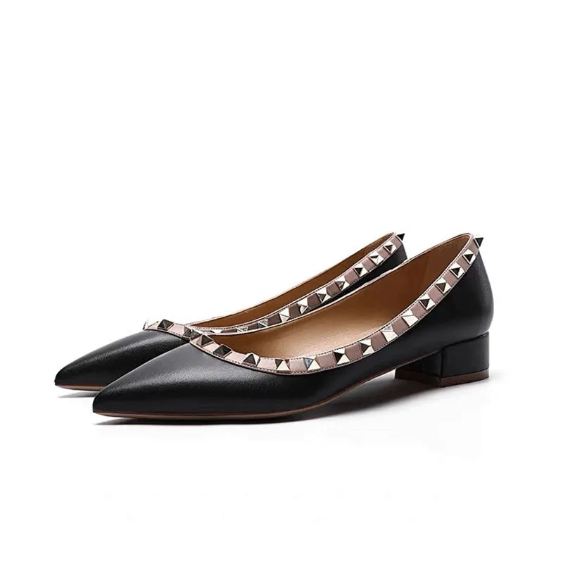 Luxury Leather Rivet High Heels for Women - Designer Pointed Toe Square Heel Pumps | Perfect for Evening Parties, Weddings & Office Wear