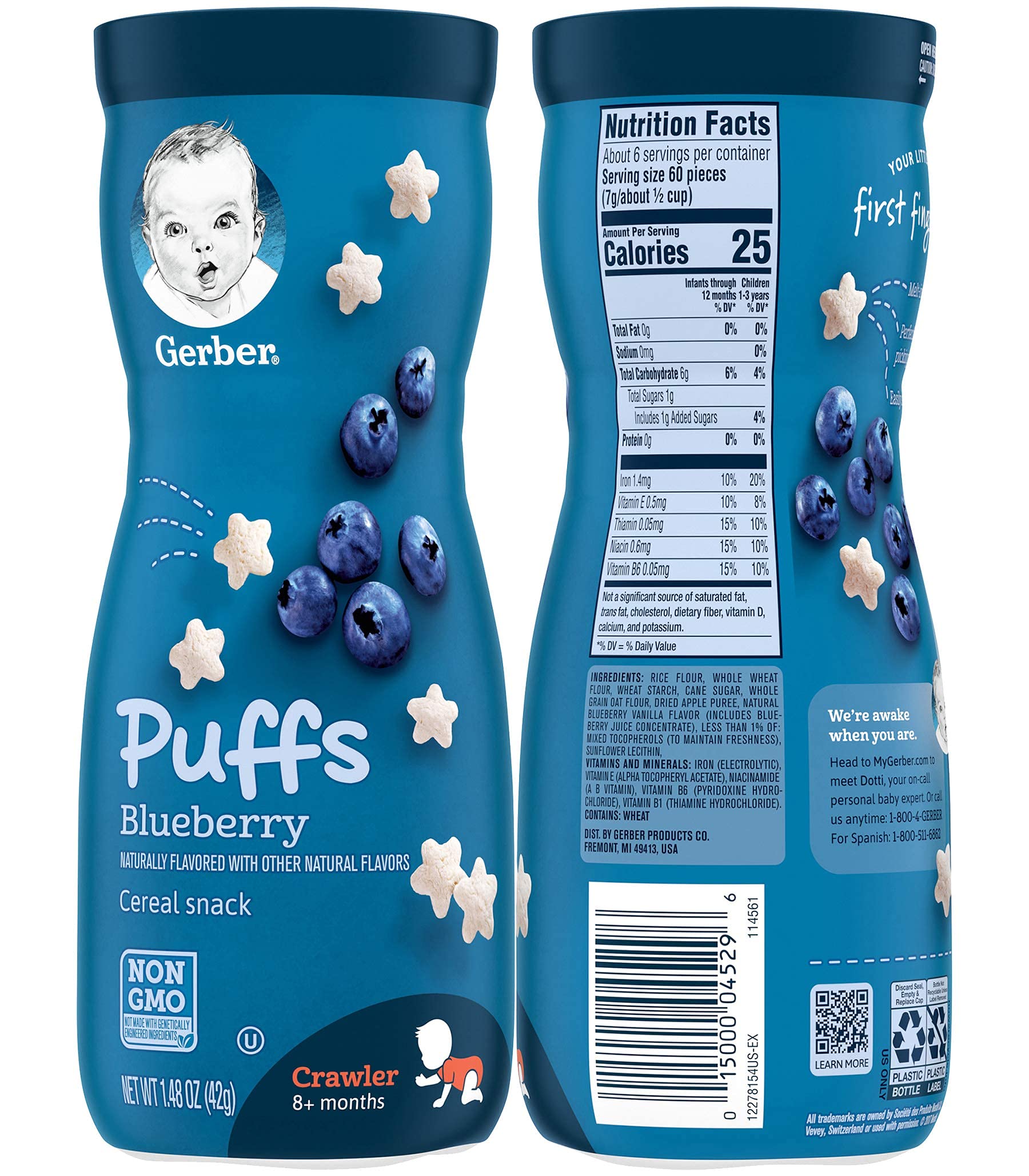 Gerber Graduates Puffs Cereal Snack Variety Pack - Blueberry, Strawberry-Apple & Sweet Potato Flavors, 1.48oz (Pack of 3) | Healthy Baby Finger Food for On-the-Go, Daycare & Toddler Snack Time