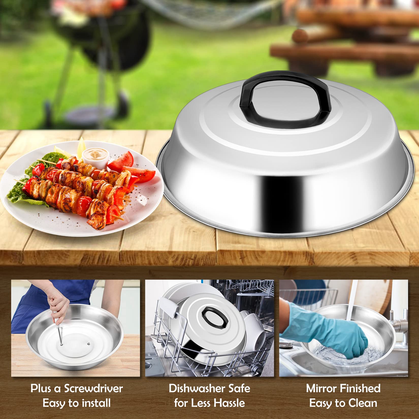 12 Inch Stainless Steel Cheese Melting Dome Set of 2 - Joyfair Basting Cover for Griddle, BBQ, Teppanyaki & Outdoor Camping - Heat-Resistant Handle & Dishwasher Safe - Perfect for Burgers, Steaks & Pancakes