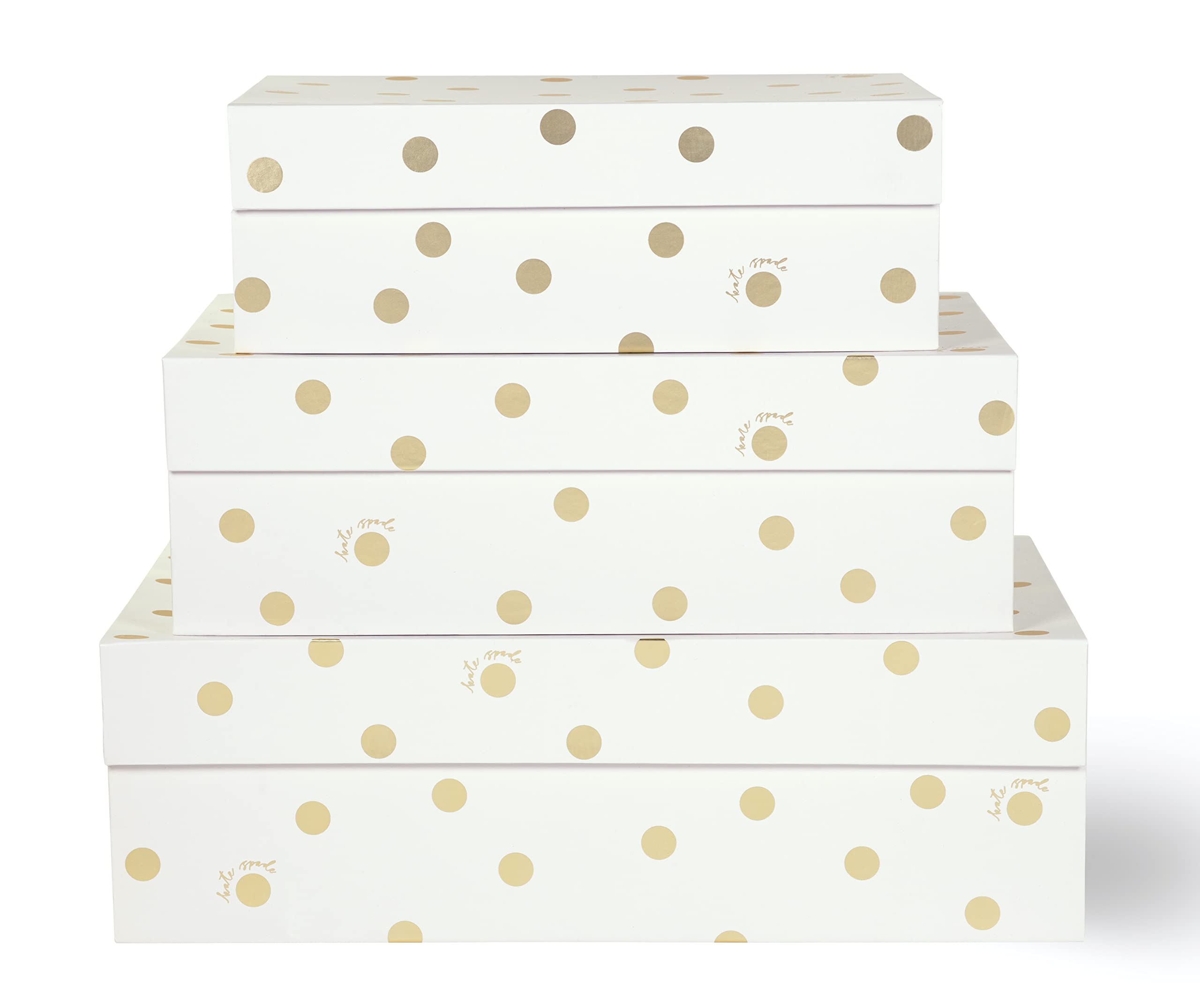 Kate Spade New York 3-Pack Decorative Storage Boxes with Lids - Small Medium Large Pink Nesting Organizer Bins with Magnetic Closure, Gold Dot & Script Design | Perfect for Home Office, Bedroom & Closet Organization