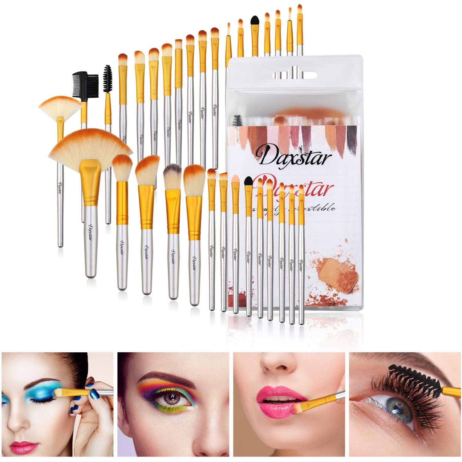Professional Bright Yellow Makeup Brush Set - Vegan Synthetic Fiber Bristles for Foundation, Eyeshadow, Blending, Blush & Concealer | Includes Travel Pouch | Perfect for Everyday Makeup, Travel & Professional Use