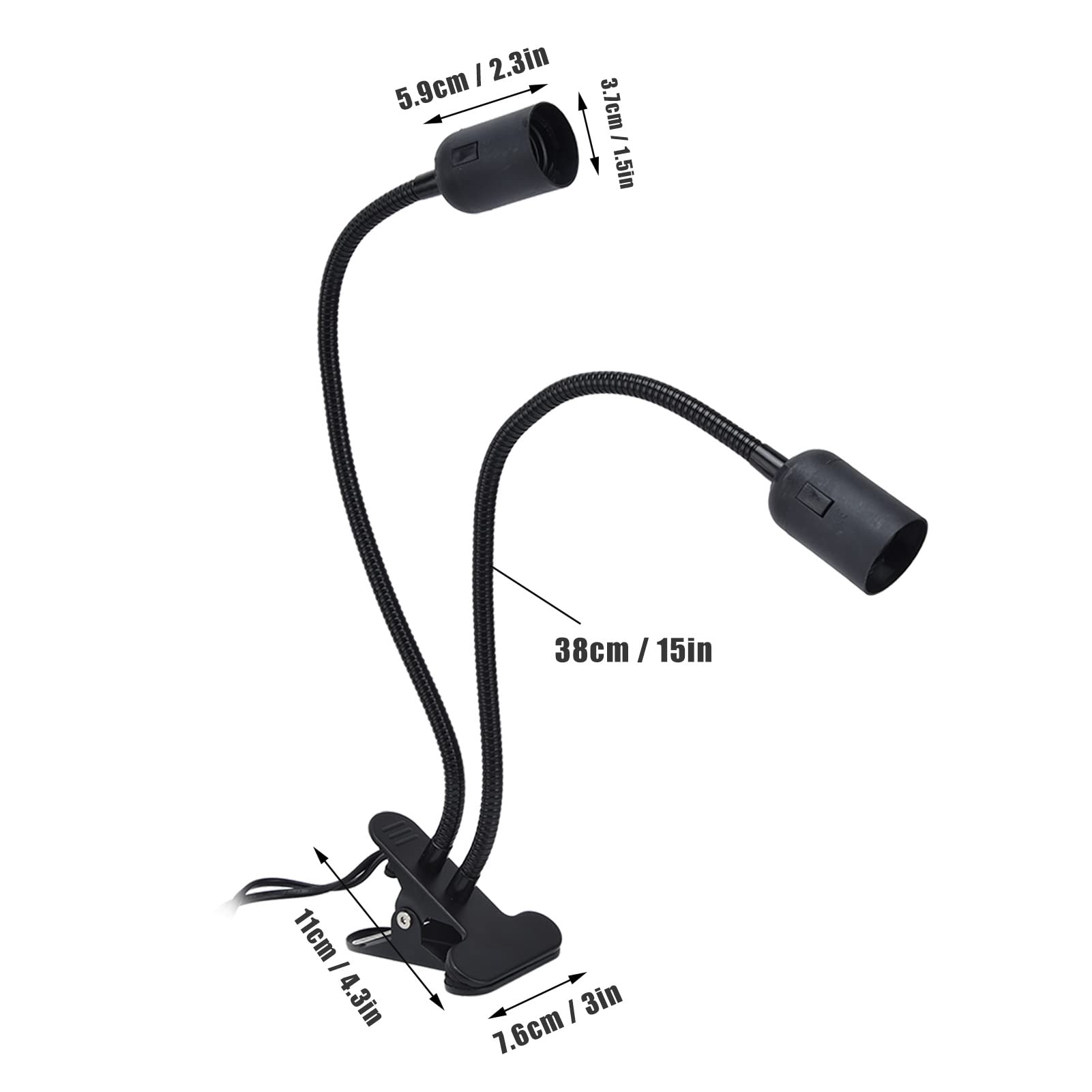 Double Headed LED Desk Lamp Holder with 360° Flexible Rotation - E27/E26 Bulb Adapter, Black - 100-240V Office Desk Clip Clamp Light for Home, Study & Workspace