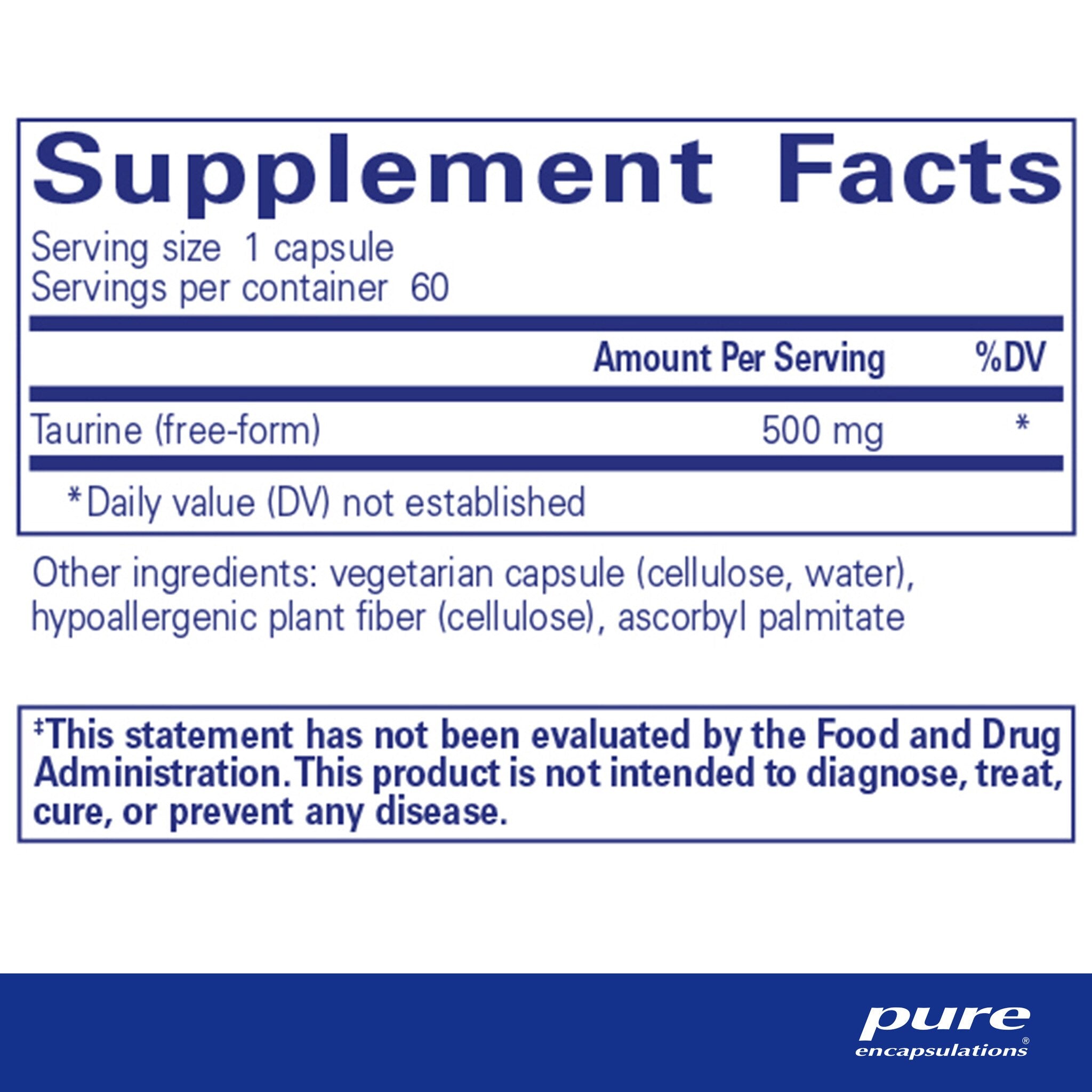 Pure Encapsulations Taurine 500mg Supplement - Supports Heart Health, Brain Function & Energy - Perfect for Athletes & Active Lifestyles