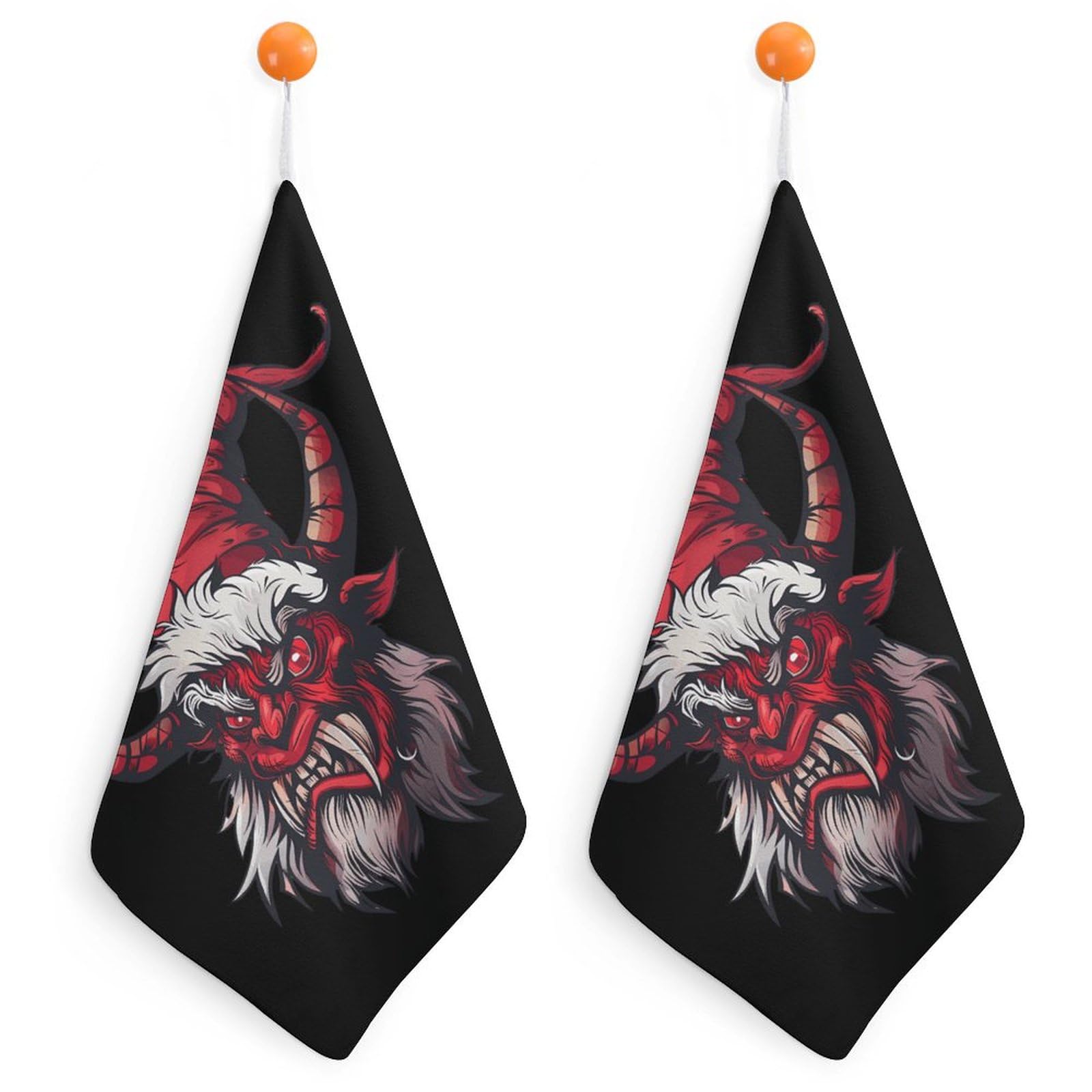 Merry Krampus Hand Towel Set - 2PCS Soft Washcloths & Bath Towels with Hanging Loop for Travel, Home & Bathroom - Perfect for Holiday Decor, Kitchen Use & Guest Bathrooms