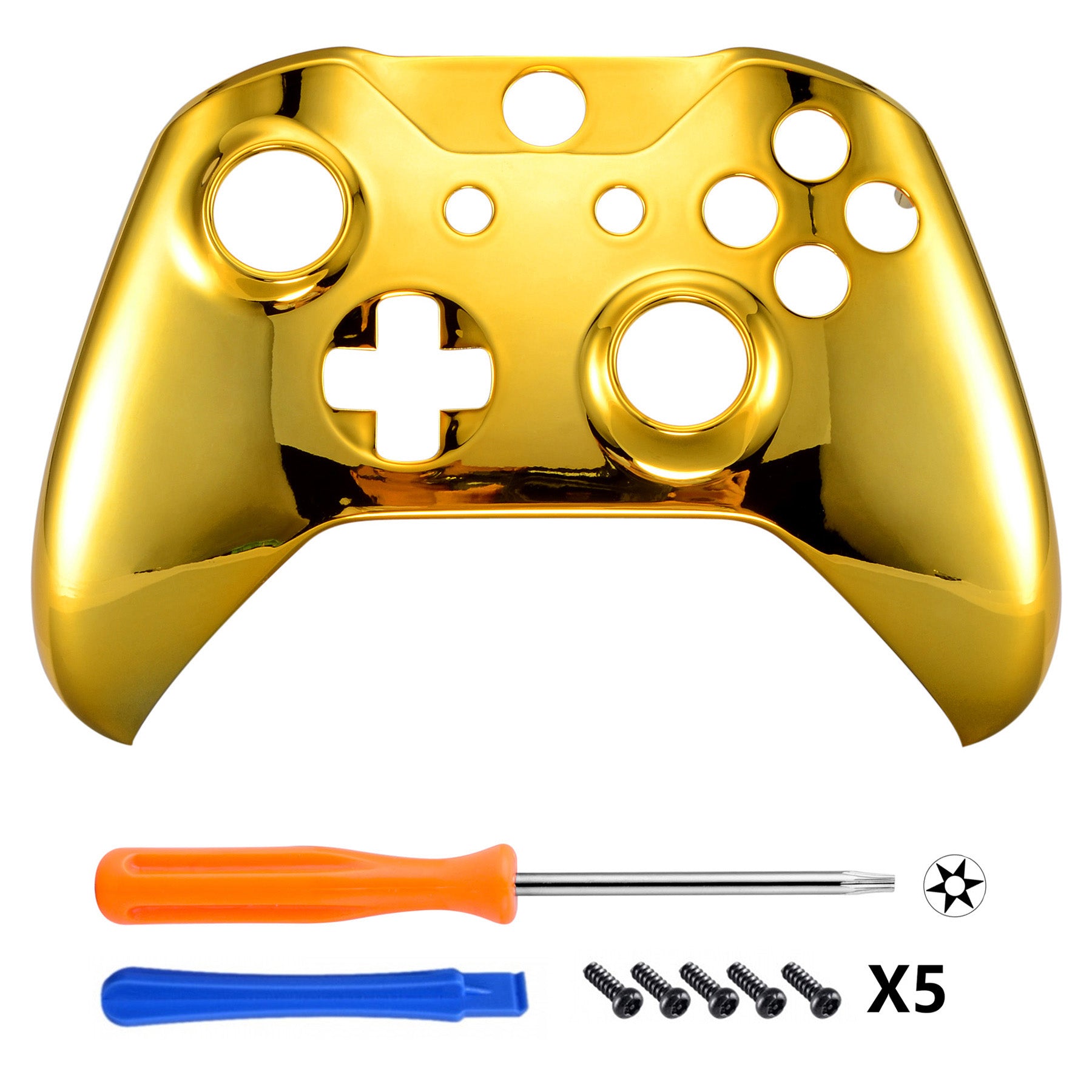 eXtremeRate Chrome Gold Replacement Front Housing Shell for Xbox One X & S Controller (Model 1708) - Upgrade Your Gaming Experience with Premium Customization