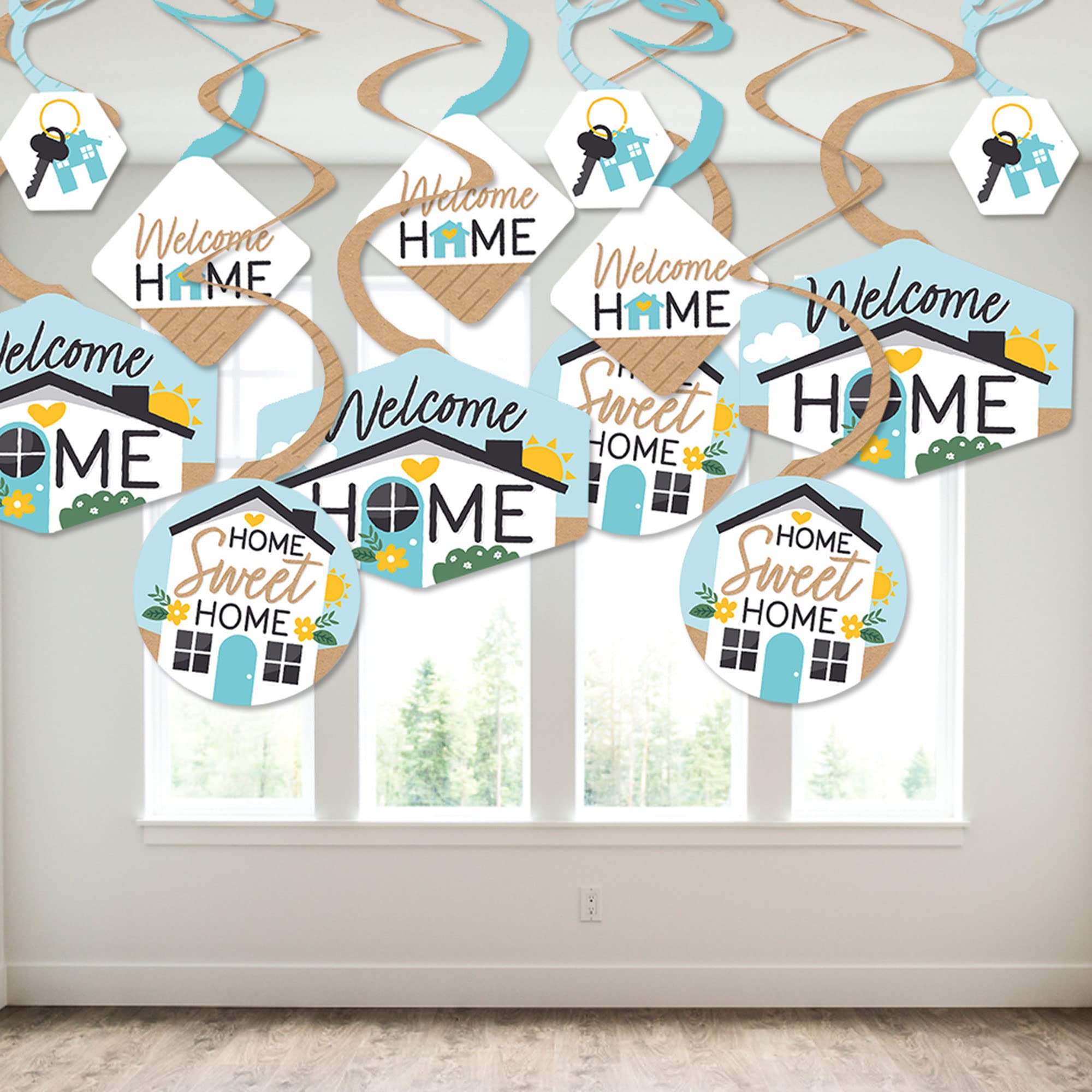 Big Dot of Happiness Welcome Home Housewarming Hanging Decor - 40-Piece Sweet Home Party Decoration Swirls Set for New Home Celebrations & Wall Decor