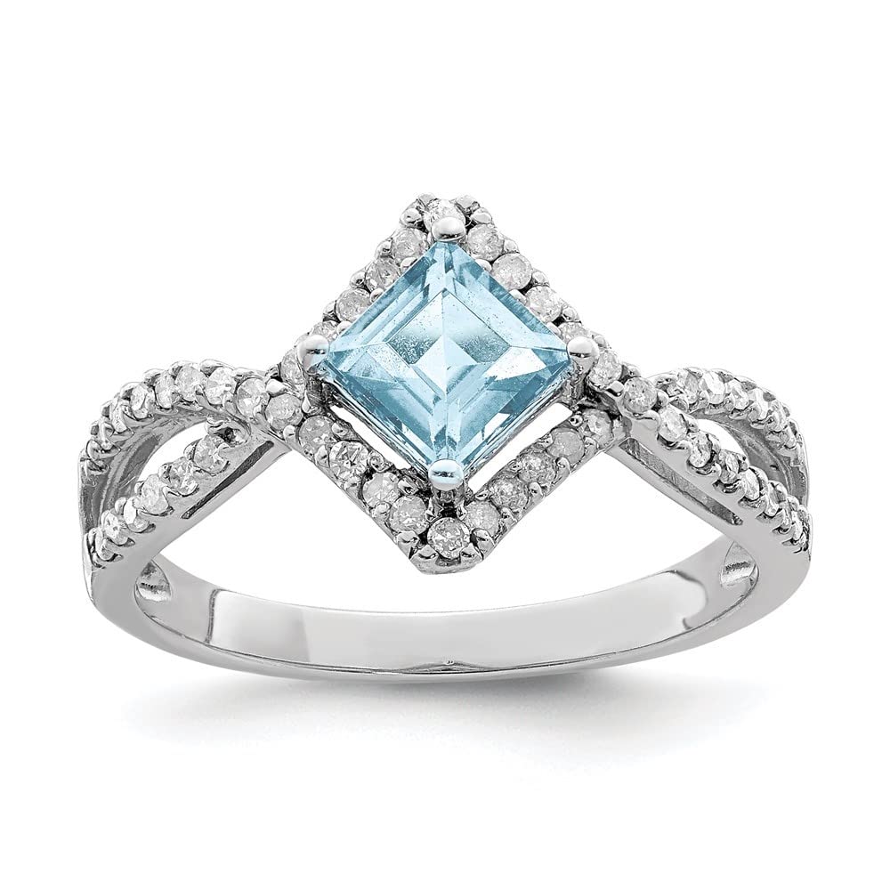 Sterling Silver Diamond & Swiss Blue Topaz Engagement Ring for Women - Size 7 | Elegant Promise, Wedding & Anniversary Jewelry Gift