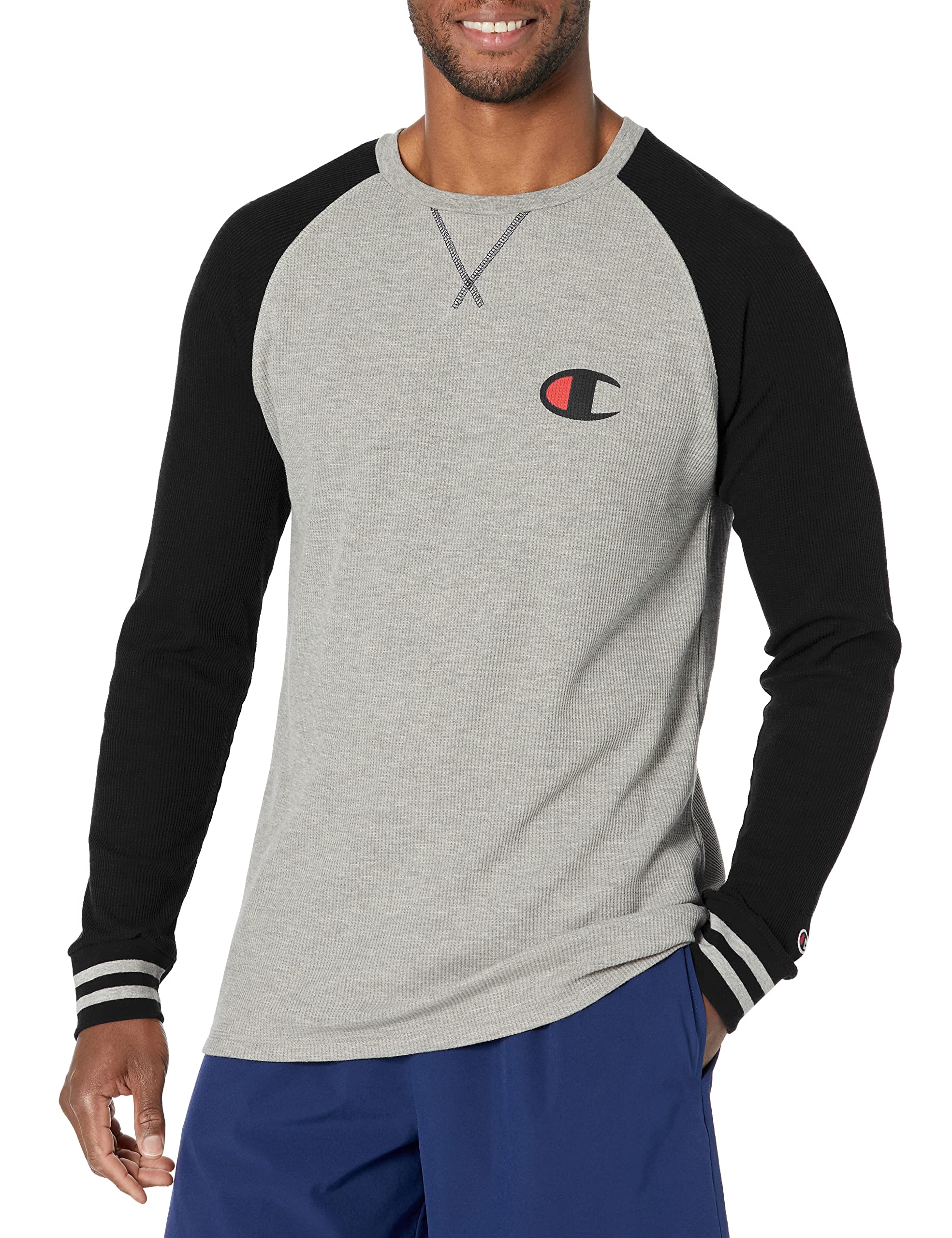 Champion Men's Long Sleeve Waffle Thermal Crewneck Shirt - Soft Cotton Blend for Sleep, Lounge & Casual Wear - Cozy Winter Pajama Top & Home Outfit