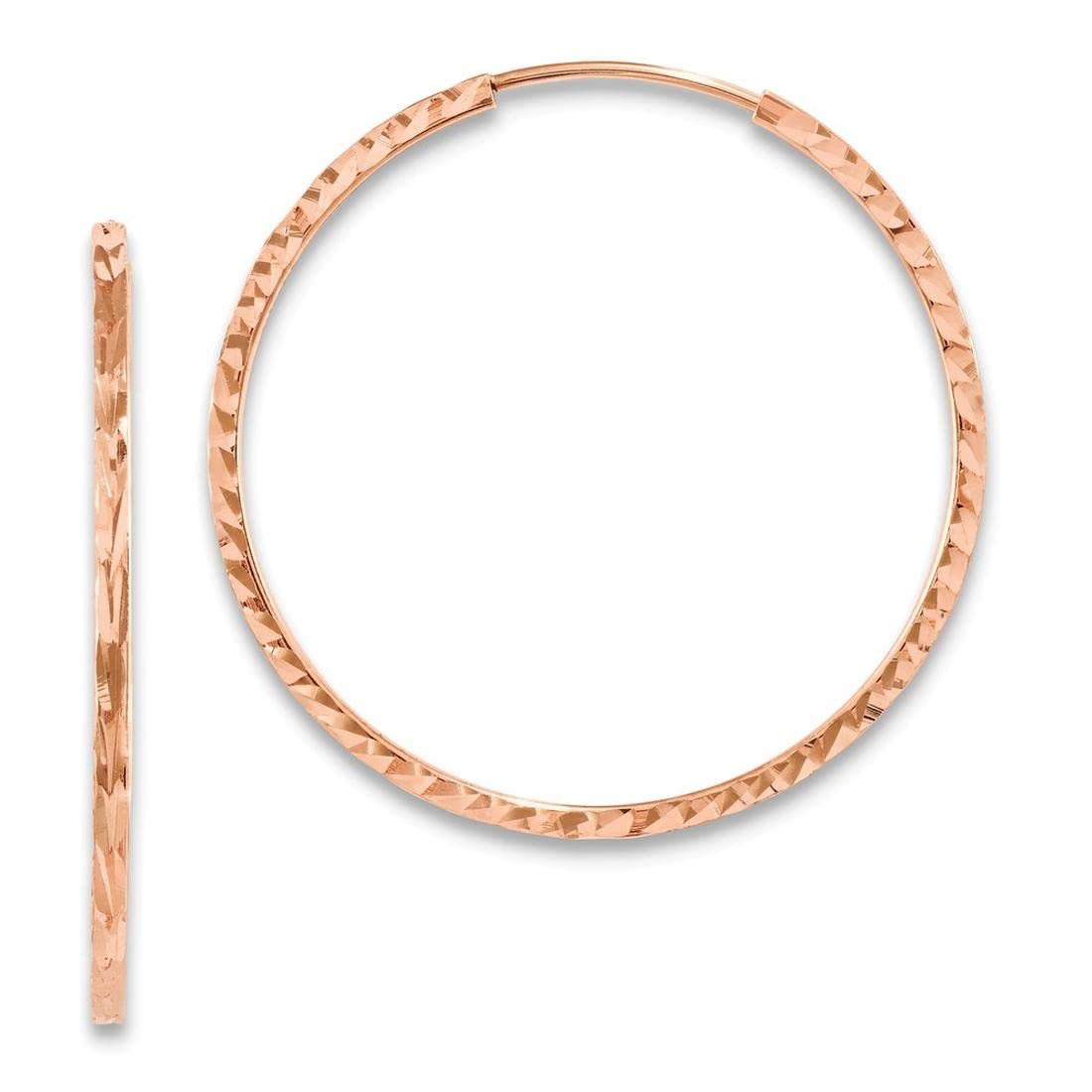 14K Rose Gold Diamond-Cut Square Tube Endless Hoop Earrings for Women - Elegant Everyday Jewelry for Work, Date Night & Special Occasions