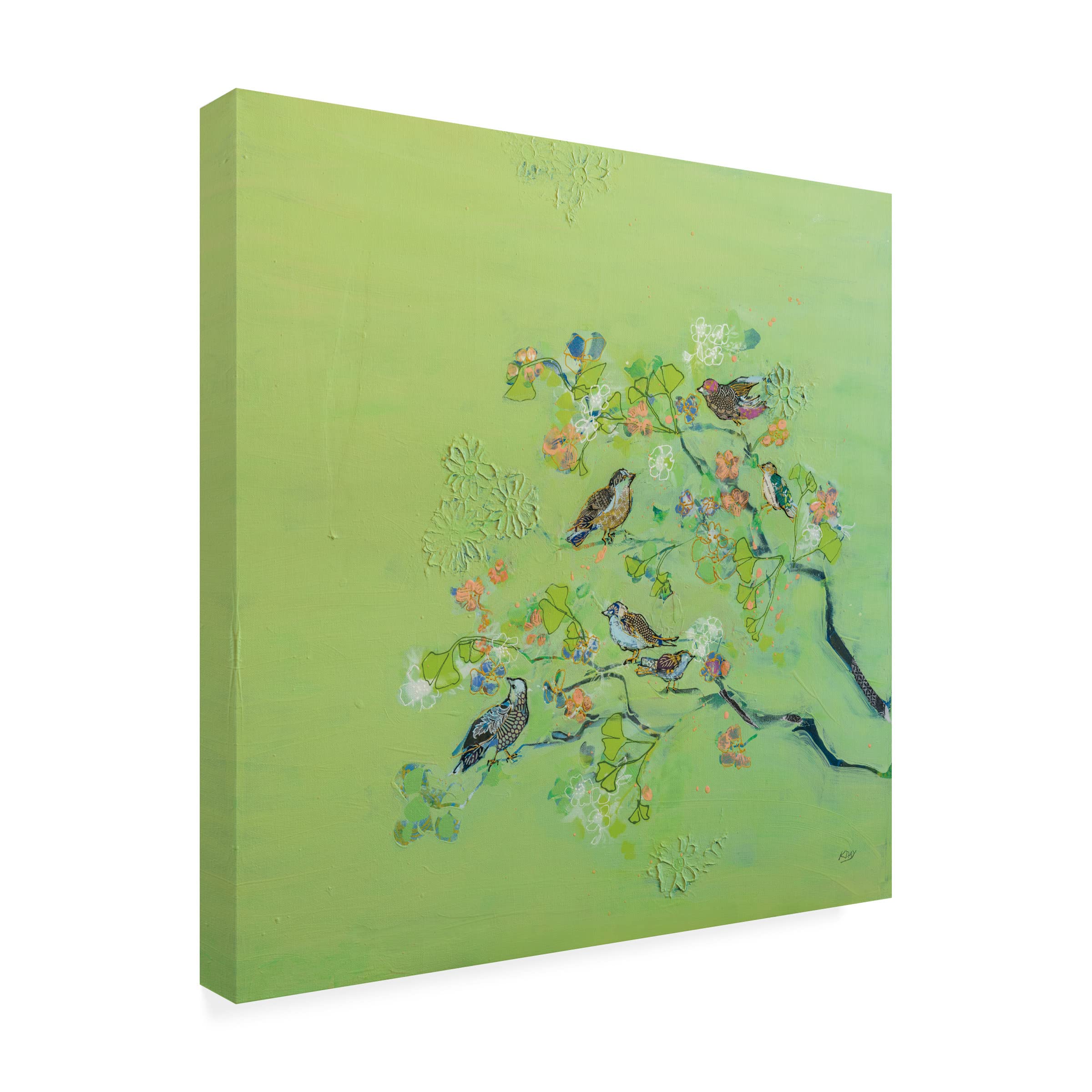Trademark Fine Art 'Bird Song' Canvas Wall Art by Kellie Day - Hand-Painted Nature Inspired Decor for Living Room, Bedroom & Office