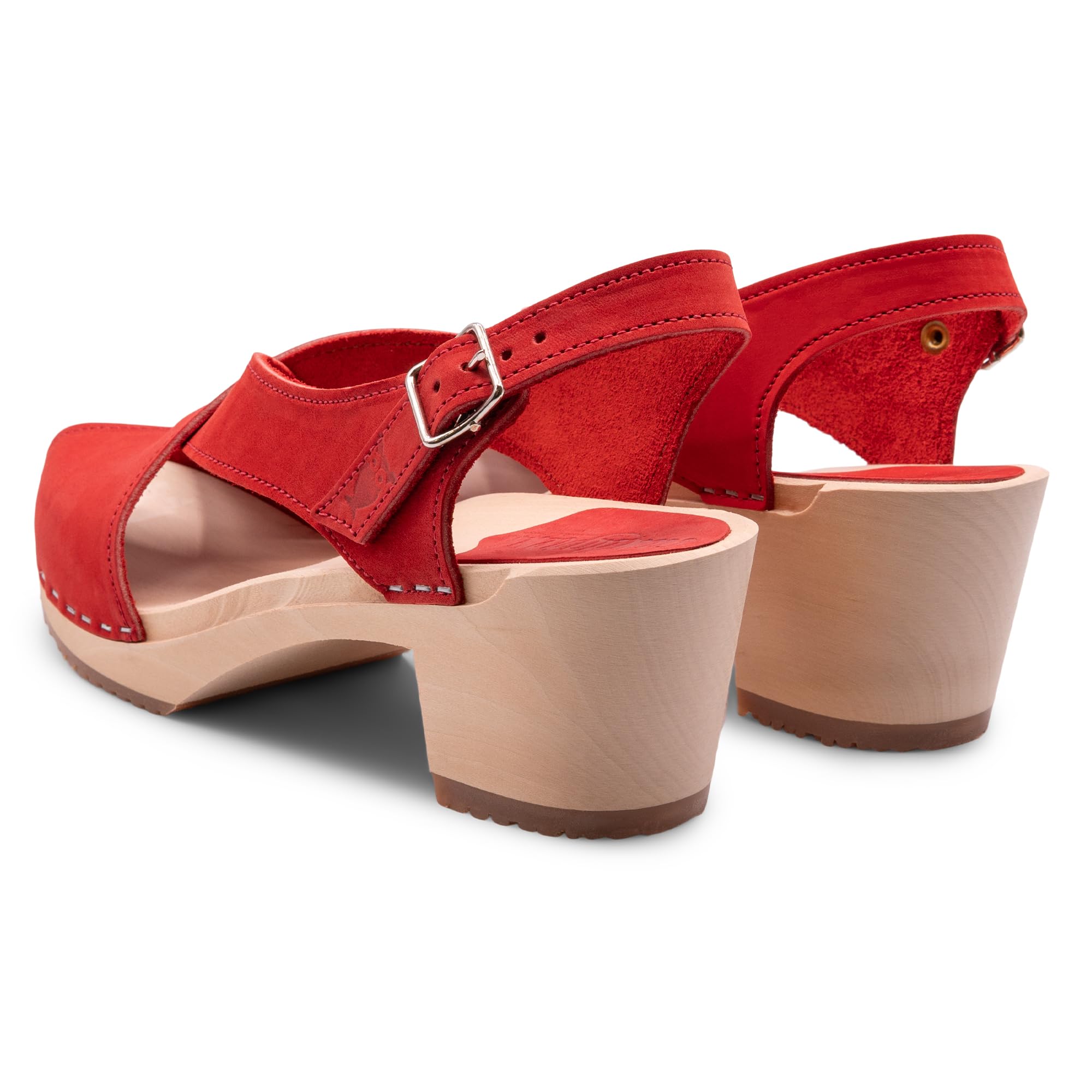 Sandgrens Handmade Swedish Wood Clogs for Women - Comfortable High Heel Sandals with Leather Straps | Perfect for Summer, Beach, and Casual Outings | Morocco Inspired Design