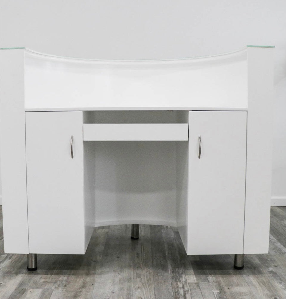 Elegant White Reception Desk for Offices & Hotels - Modern Lobby Furniture for Professional Spaces