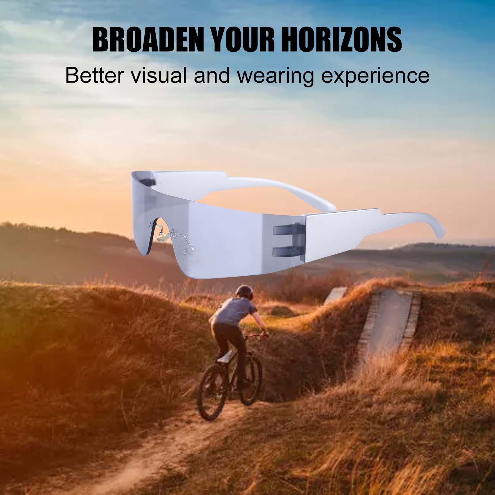 Futuristic Wrap Around Sunglasses for Women & Men - 3 PCS One Piece Flat Top Shield Eyewear, Rimless Single Lens Celeb Sunglasses | Perfect for Driving, Cycling, Outdoor Sports & Fashion Statement
