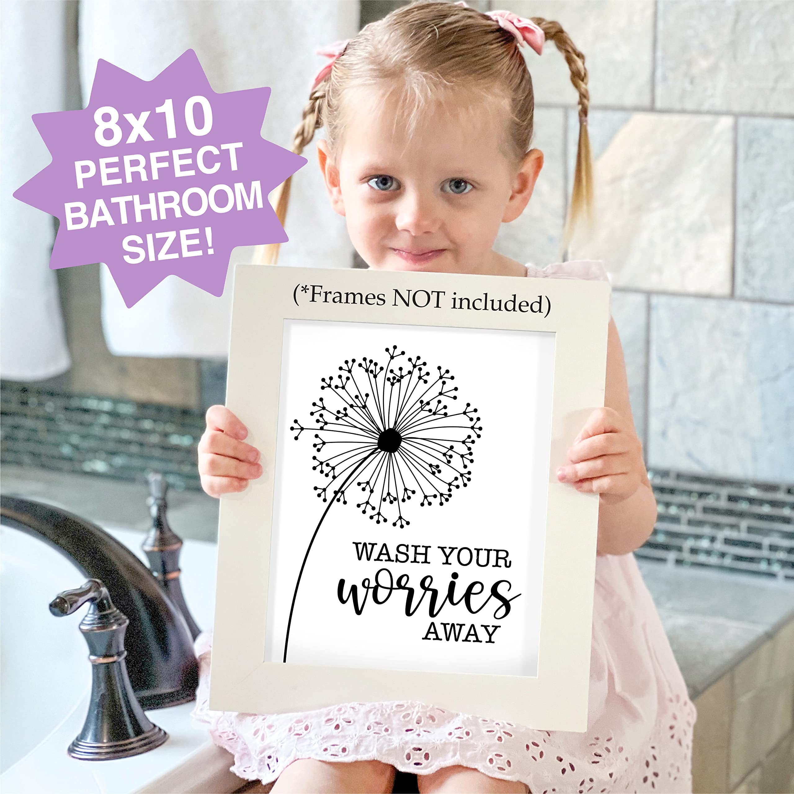 Hadley Designs 6-Piece Reversible Dandelion Wall Art Set - 8x10 Farmhouse Bathroom Decor with Relaxing Signs & Bathroom Rules - Perfect for Spa-Like Bathrooms, Guest Suites & Cozy Powder Rooms